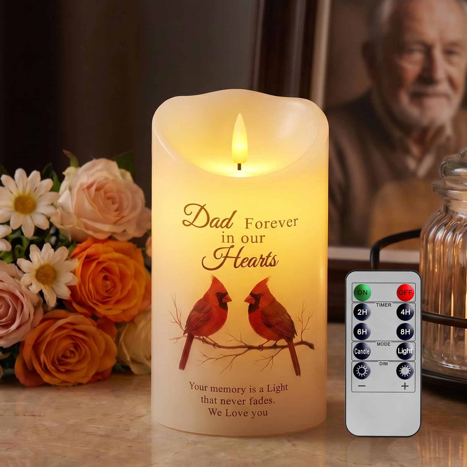 Homemory Cardinal Memorial Candle Sympathy Gifts for Loss of Loved One, Dad