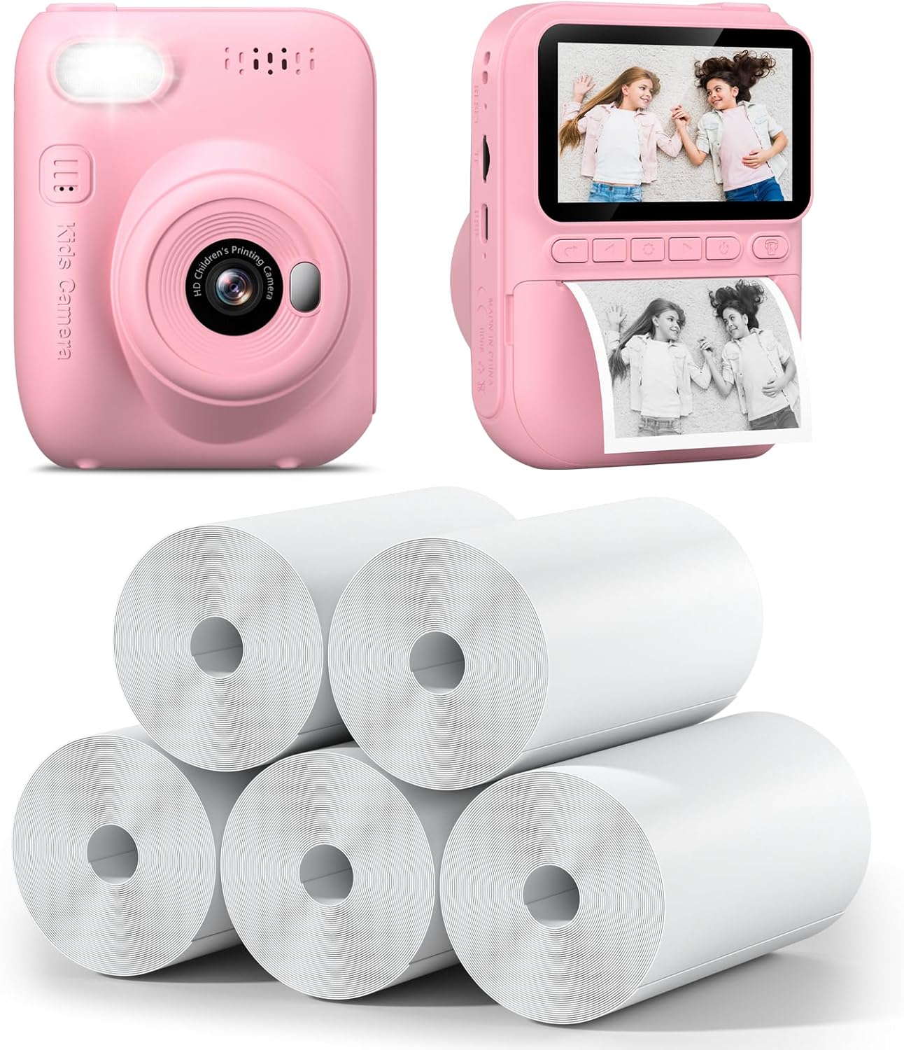 HANGRUI Instant Print Camera and 5 Rolls Refill Print Paper, 3.0 HD Inch Screen Kids Instant Camera, Portable Refill Print Paper, Boys Girls Christmas Birthday Gifts for Age 3-12