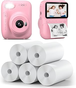 HANGRUI Instant Print Camera and 5 Rolls Refill Print Paper, 3.0 HD Inch Screen Kids Instant Camera, Portable Refill Print Paper, Boys Girls Christmas Birthday Gifts for Age 3-12