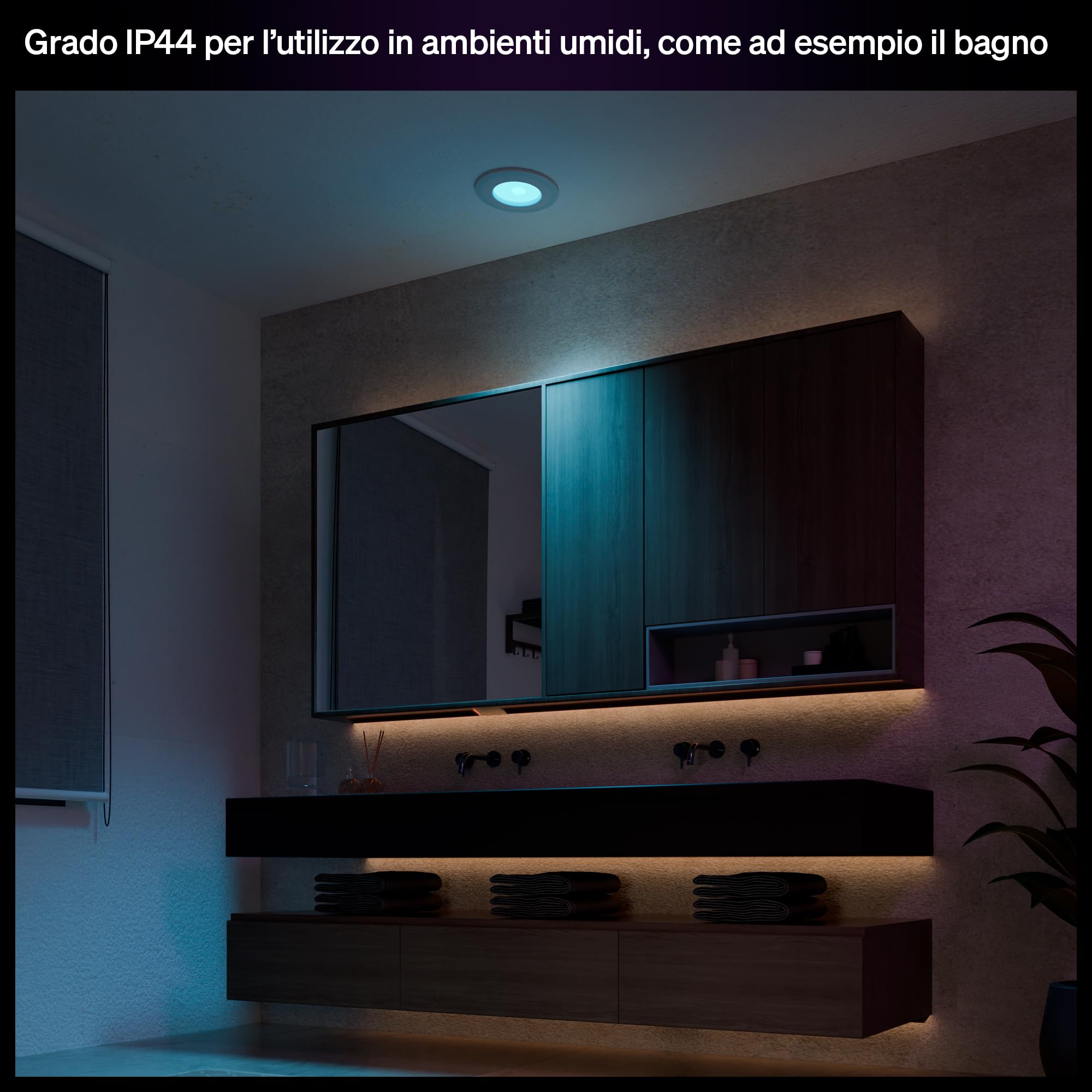 Philips Hue Slim Downlight, Plafoniera da incasso, Confezione da 4, Bianco | Smart LED, 90 mm, 1000 lm, Luce diurna 1000 K-20000 K, Regolazione ultrabassa, Colore preciso, Smart Home