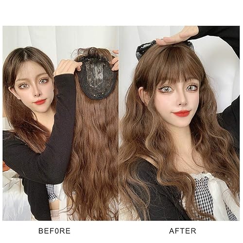 Miniatura 3 de Pinza de pelo Snythetic de 24 pulgadas de largo con flequillo, cabello completo, rizado, ondulado, negro