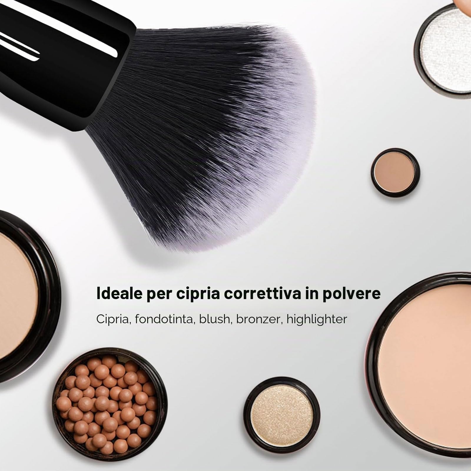 Mezrkuwr Pennello grande per polvere, pennello per fondotinta, pennello professionale per trucco per sfumare liquidi, creme e polvere impeccabile, lucidatura, sfumatura, correttore