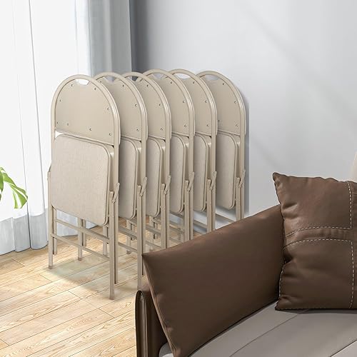 Miniatura 7 de POWERSTONE Juego de 6 sillas plegables, juego de sillas plegables con acolchado, agujero para asa y marco de metal, juego de sillas de comedor para