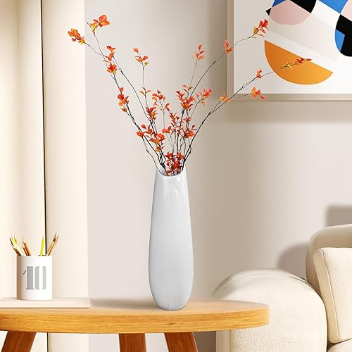 Miniatura 3 de Florero de cerámica blanca, floreros modernos con textura de 12 pulgadas de alto para granja, decoración del hogar, estante, centros de mesa,