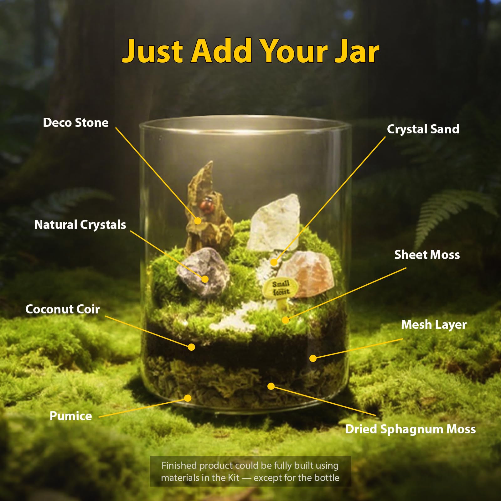 Kit de terrario de cristal para hacer tú mismo - Kit de inicio todo en uno de 21 piezas con musgo preservado, piedra pómez, cristales, fibra de coco, herramientas y decoración | Regalo curativo para