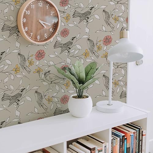 Miniatura 5 de Novogratz x Tempaper Greige Birds - Papel tapiz extraíble, 20.5 x 16.5 pies, fabricado en los Estados Unidos