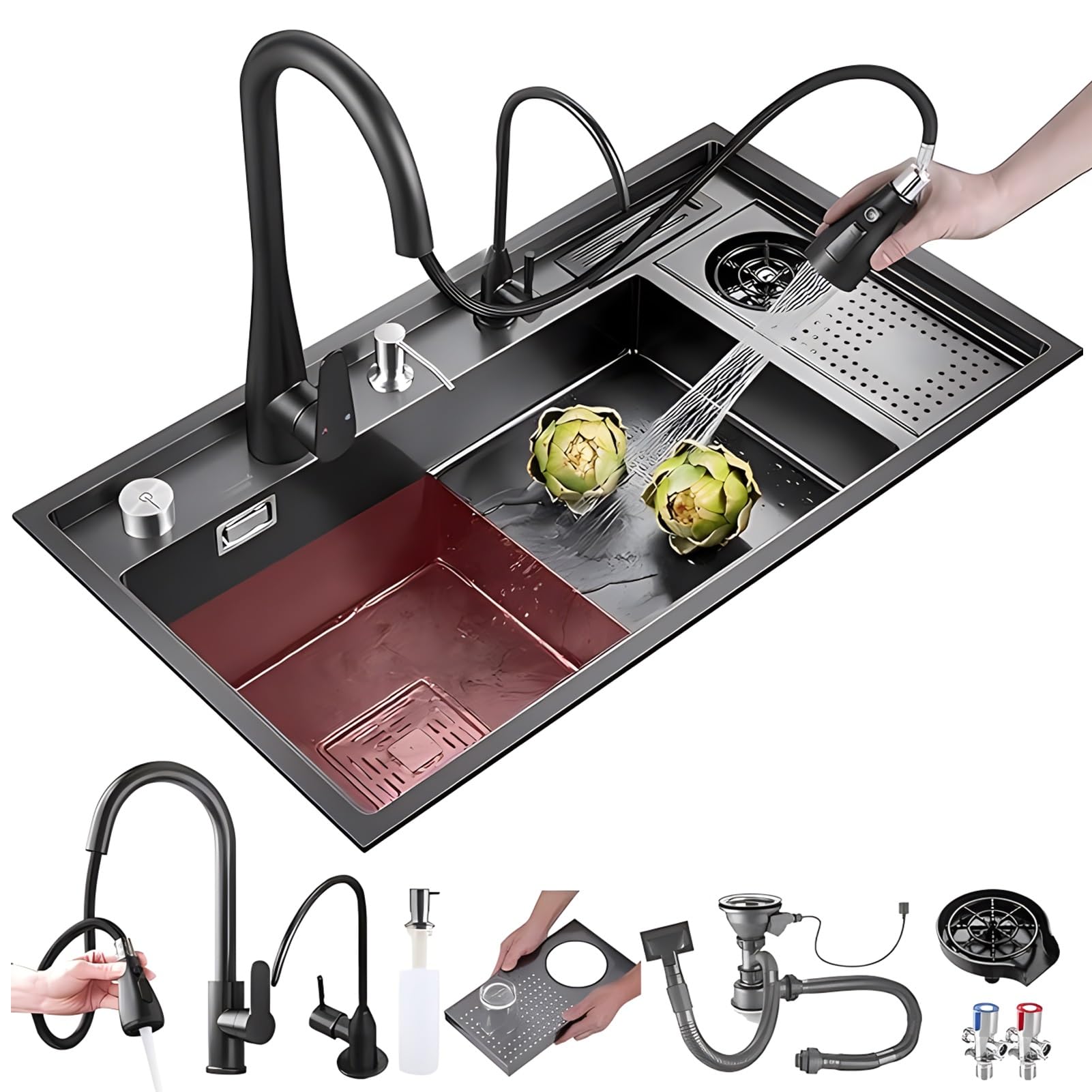 Évier de cuisine innovant avec lave-gobelet automatique et cuve nano robuste