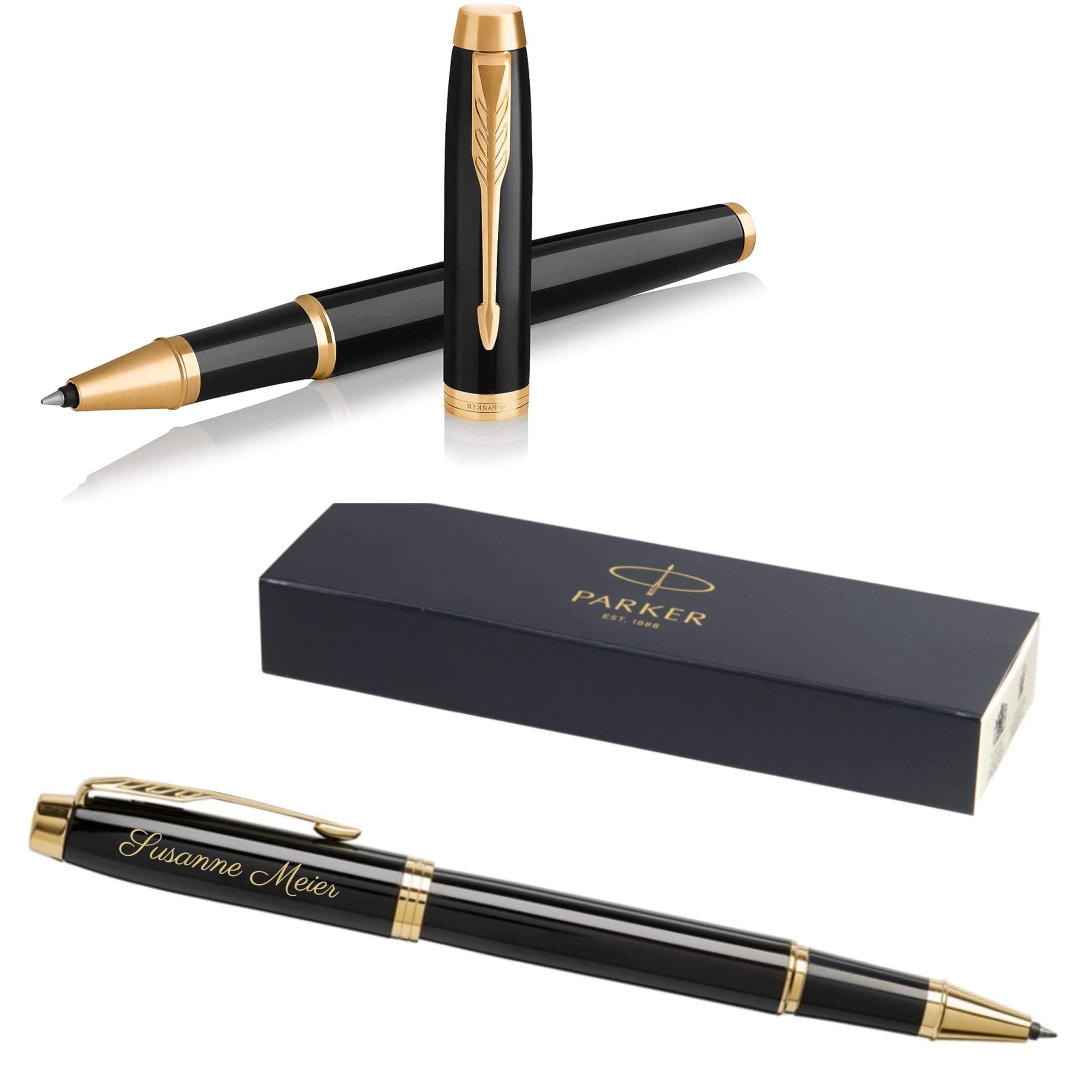 PARKER IM Core Penna roller con incisione, penna di alta qualità, confezione regalo, ricarica nera, regalo personalizzato, nome, compleanno (Black Lacquer G.C.), 1931659