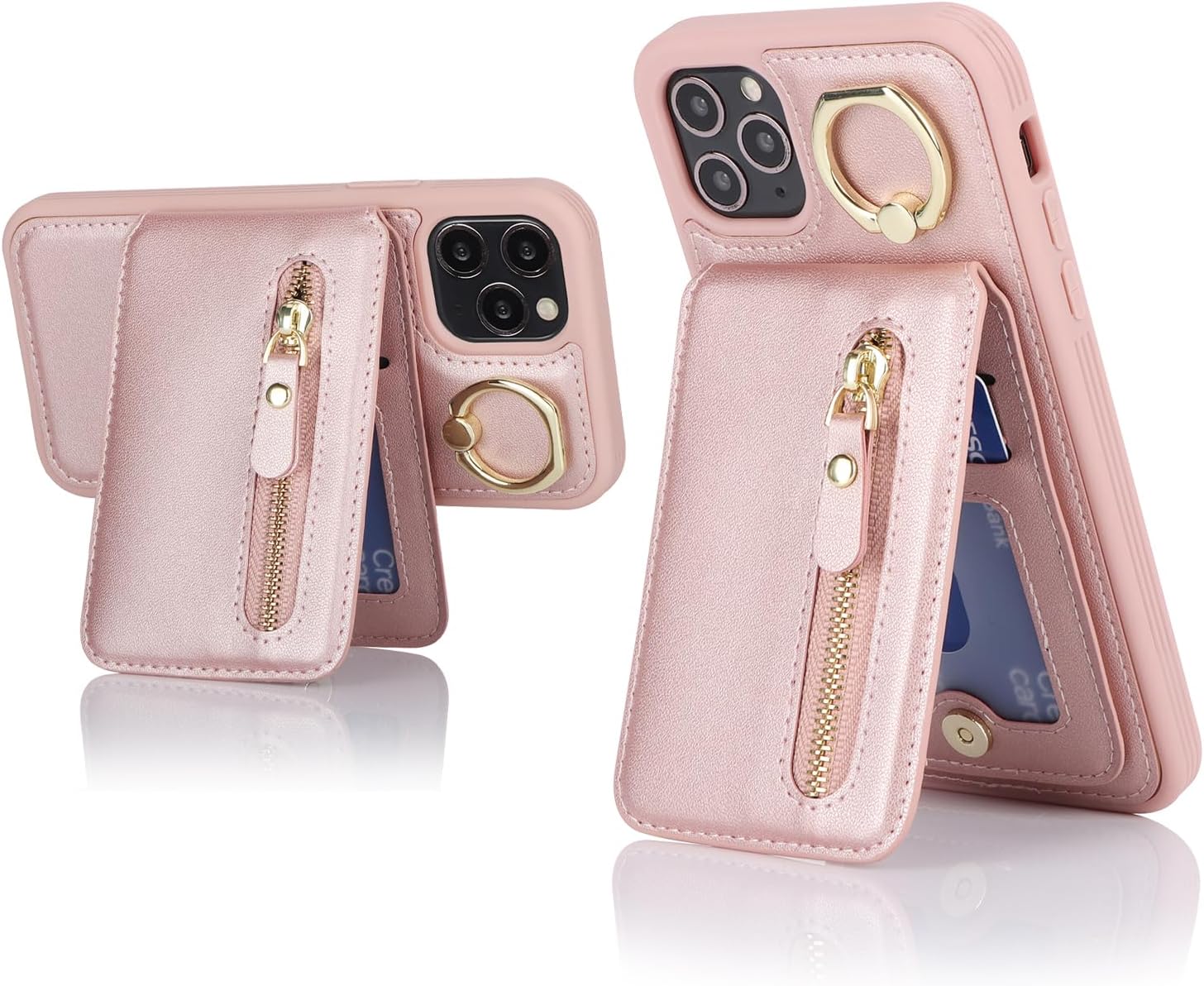 Ｈａｖａｙａ Detachable Magnetic Case for iPhone 11 Pro Max, 2-in-1 System with Zipper Card Wallet & Built-in Phone Grip - Magsafe Compatible PU Leather Cover - Rose Gold