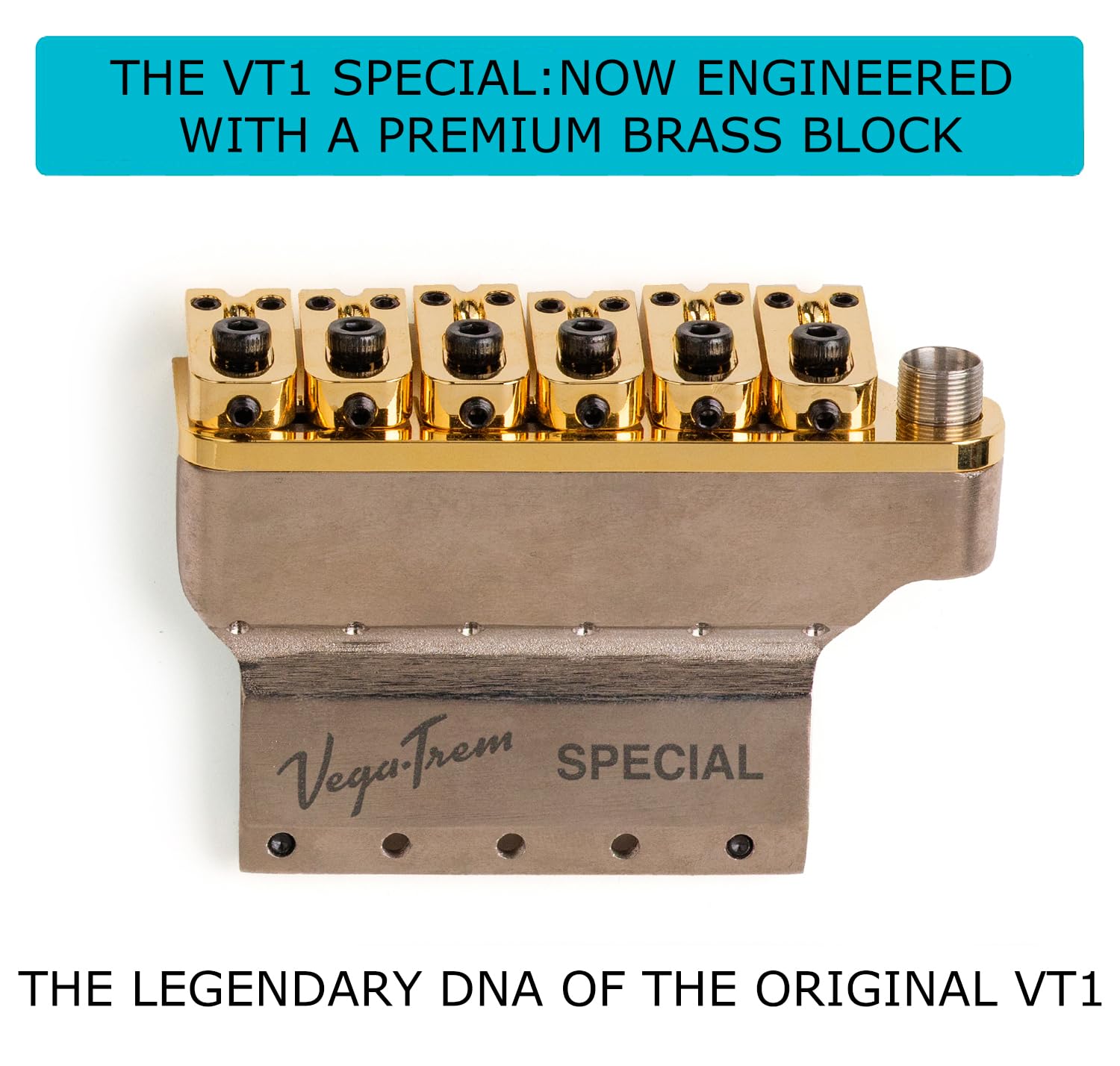 Vega-Trem VT1 - Ponte tremolo speciale per chitarra Stratocaster a 2 punti, per Stratocaster, senza mod, facile installazione (oro, destra)