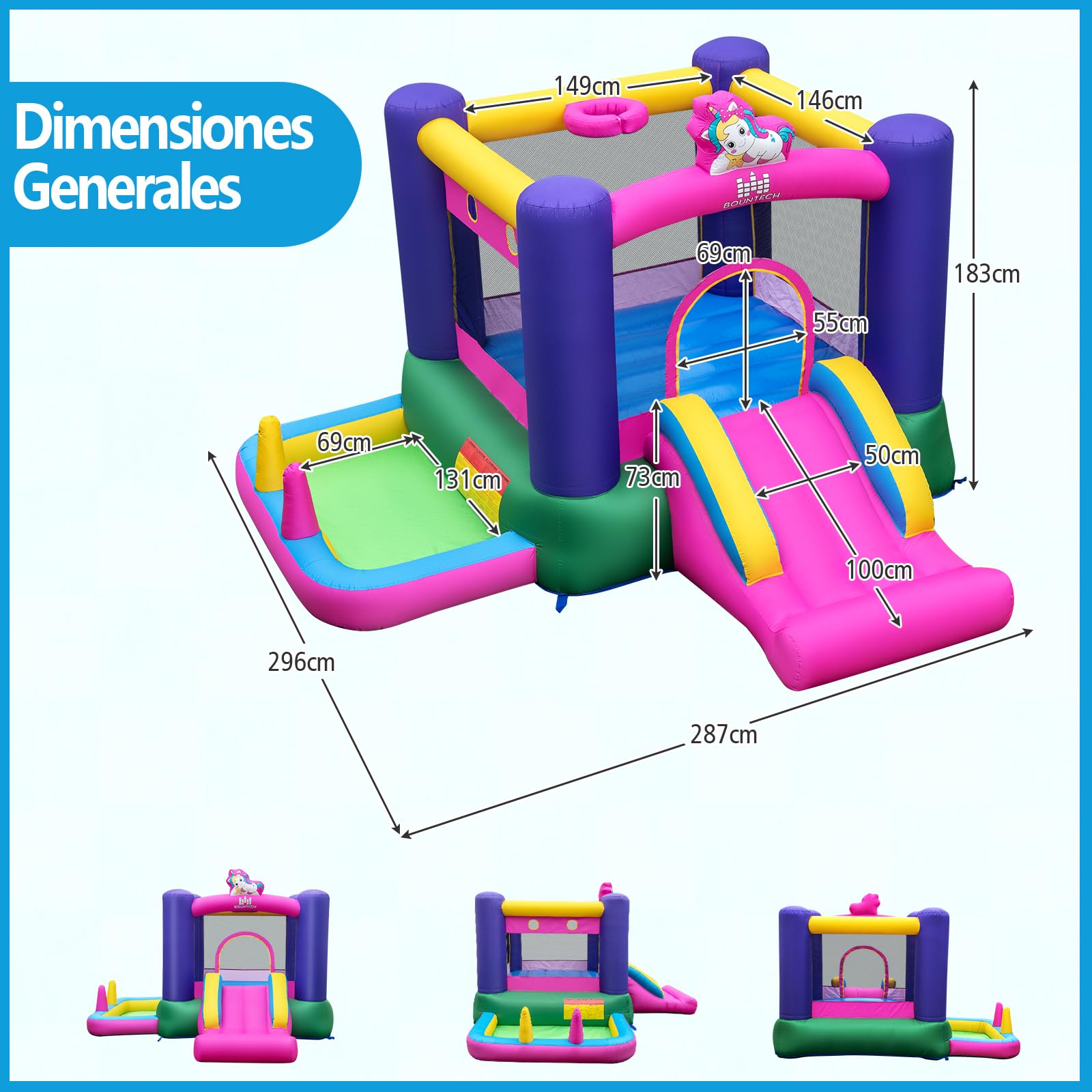 COSTWAY 6 en 1 Castillo Hinchable para Niños, Castillo Hinchable Grande con Tobogán, Piscina de Pelotas, Área de Salto, 287 x 296 x 183 cm, Insuflavel Criança para Interior y Exterior (sin Soplador)