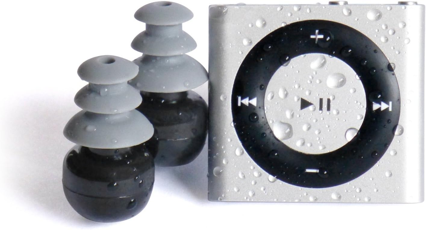 SILVER - 100% WATERPROOF Apple iPod shuffle - waterproofed by UNDERWATER AUDIO for swimming, surfing and dancing in the rain