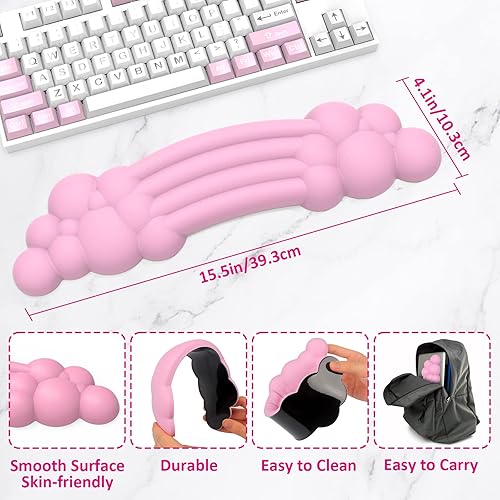 Miniatura 4 de Cloud - Teclado con reposamuñecas y reposamuñecas, de piel sintética, espuma viscoelástica suave de silicona con forma ergonómica de arcoíris