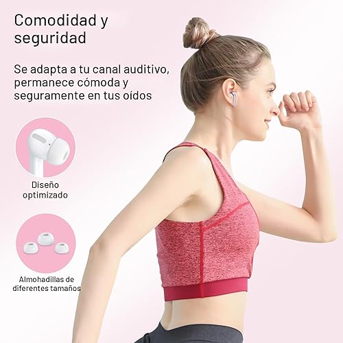 Vista 7 de TAGRY Auriculares Bluetooth Verdaderamente Inalámbricos Auriculares 60H Reproducción Pantalla LED de Energía Audífonos con Estuche de Carga Rosado