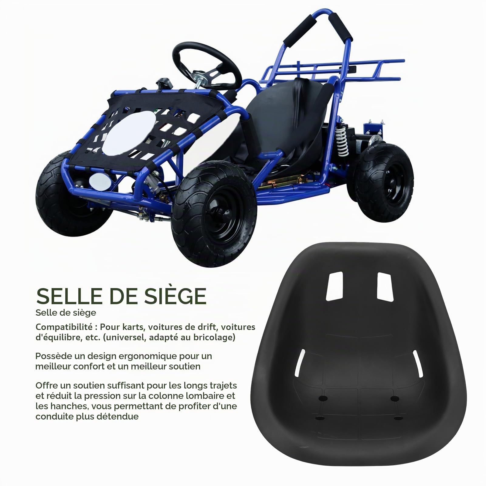 Siege Kart pour Karting Drift, ABS, Confortable Design Ergonomique | Universal Siege de Karting pour Kart, Drift Et Voiture D'Équilibre, Idéal pour Projets DIY, 50x44x25cm