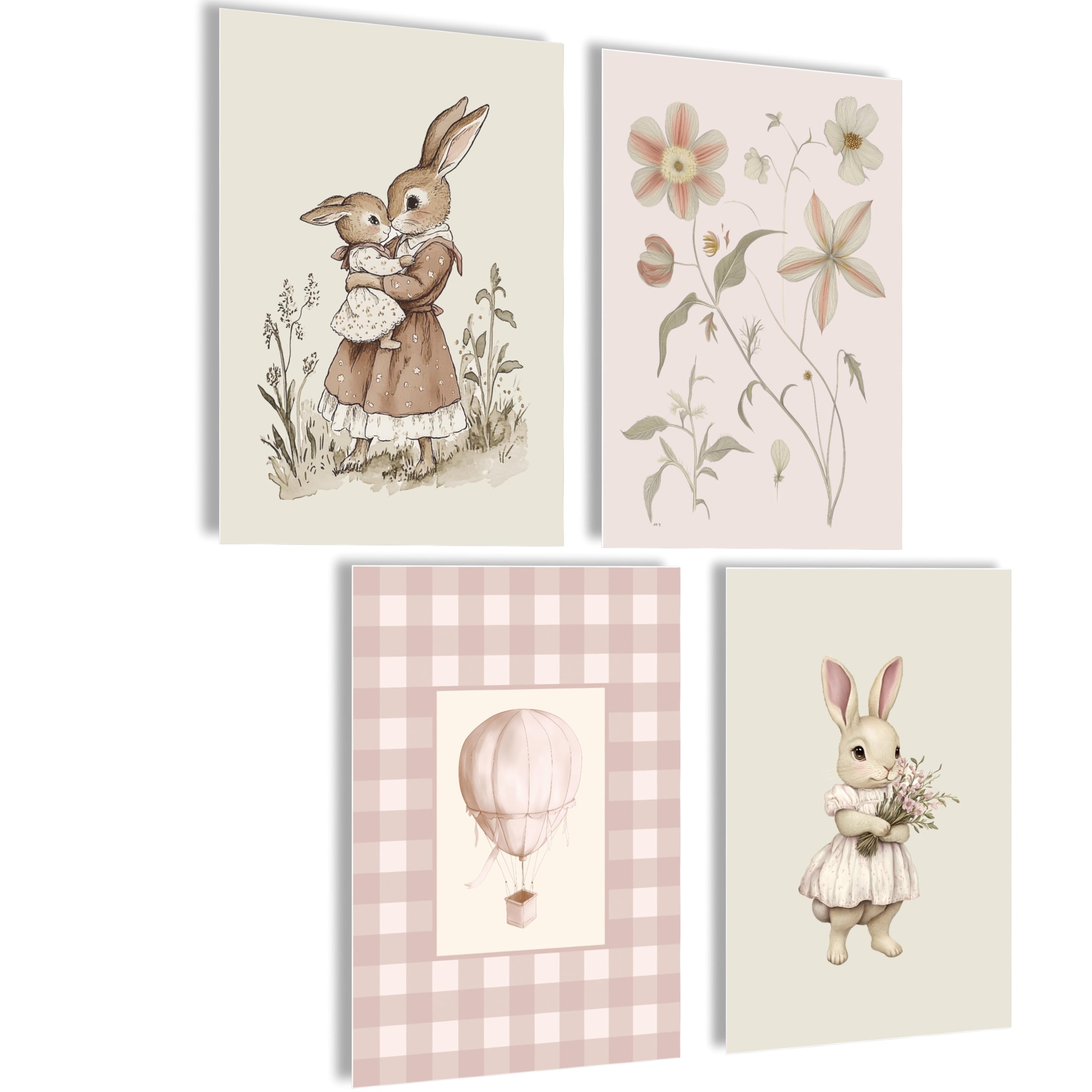 mojoliving Bilder Kinderzimmer jungen Baby Zimmer Poster Set Wandbilder Kinderzimmer mädchen Babyzimmer Deko Bilder für Baby Zimmer Dekoration (Vintage Rabbit)