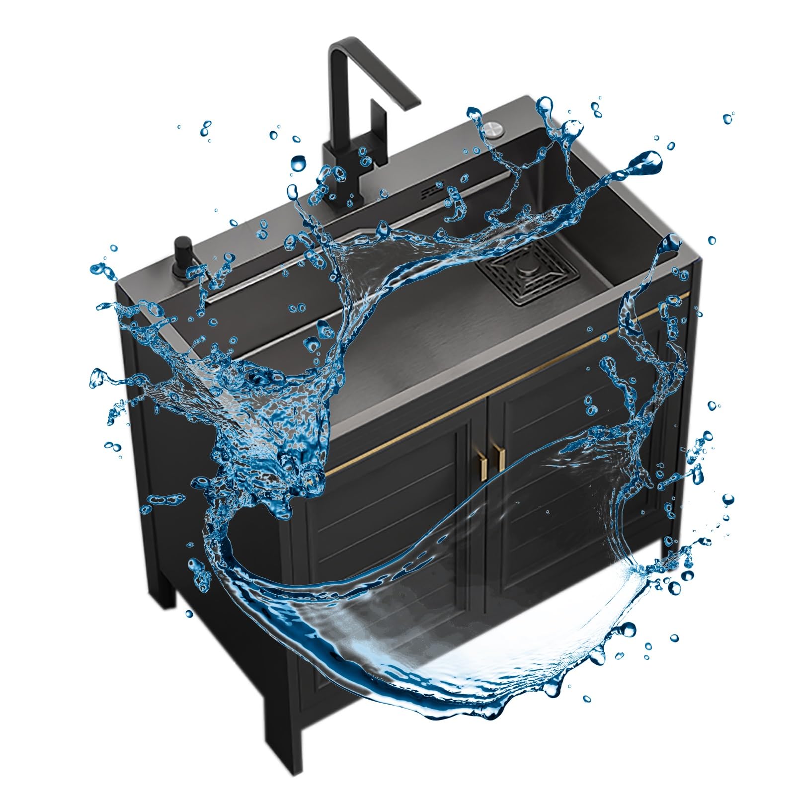 DFGHNBVC Free Standing Sink Commercial Outdoor Utility Sink Commercial Restaurant Kitchen Sink With Faucet And Storage Shelves Laundry Sink With Cabinet For Garage Restaurant Kitchen Laundr
