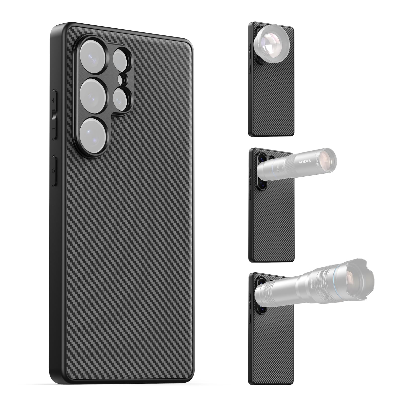 APEXEL Funda para Teléfono con Lente Roscada de 17 mm Compatible con Samsung Galaxy S25 Ultra, Compatible con Todos los Teleobjetivos y Lentes Macro, Paso de Rosca 0,75 mm, Negro