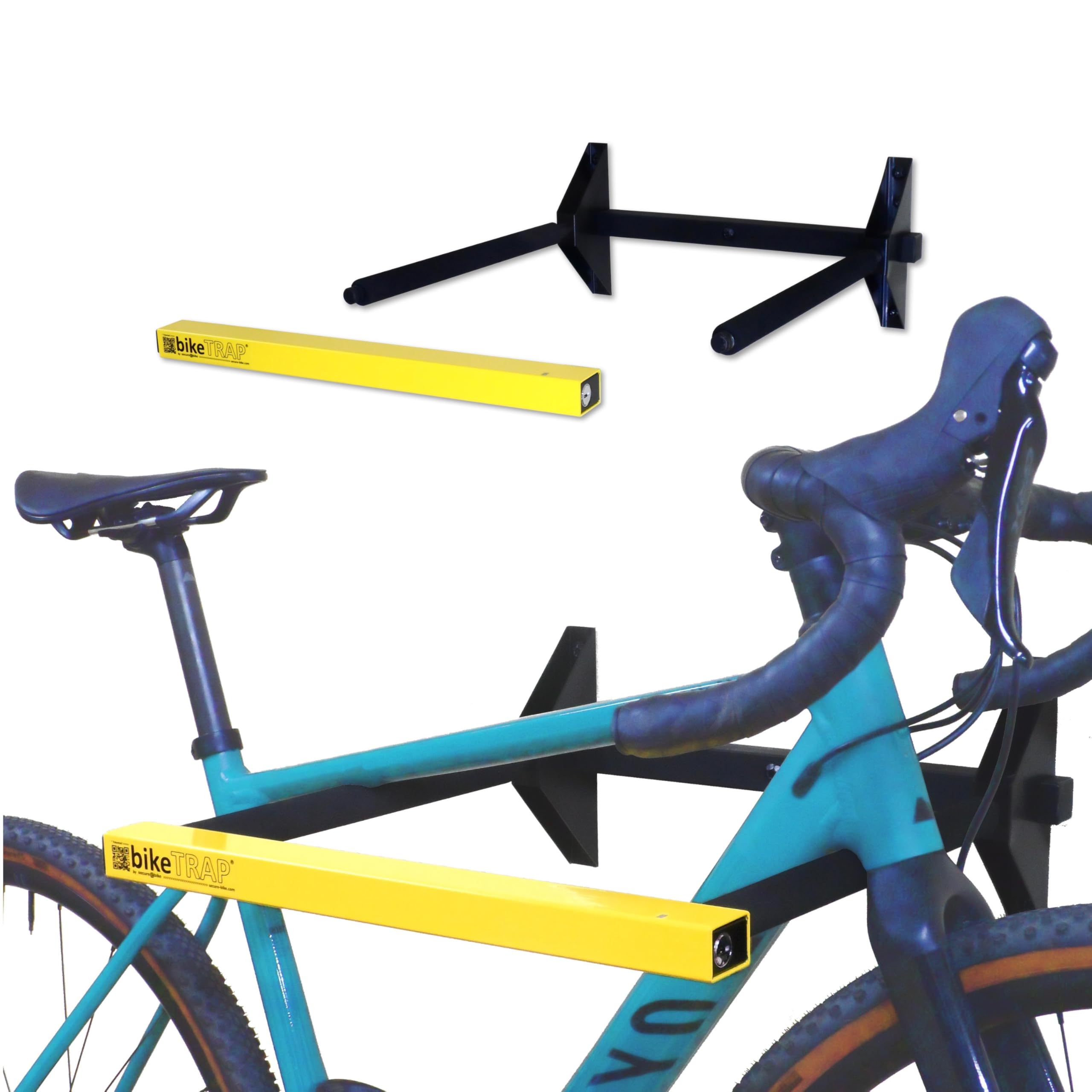Support Mural Porte vélo et Cadenas antivol - bikeTRAP. Crochet de Mur per Deux vélos, Compatible avec Tous Les Cadres et Poids. Rangez Votre vélo dans garages, dépôts ... en Toute tranquillité !