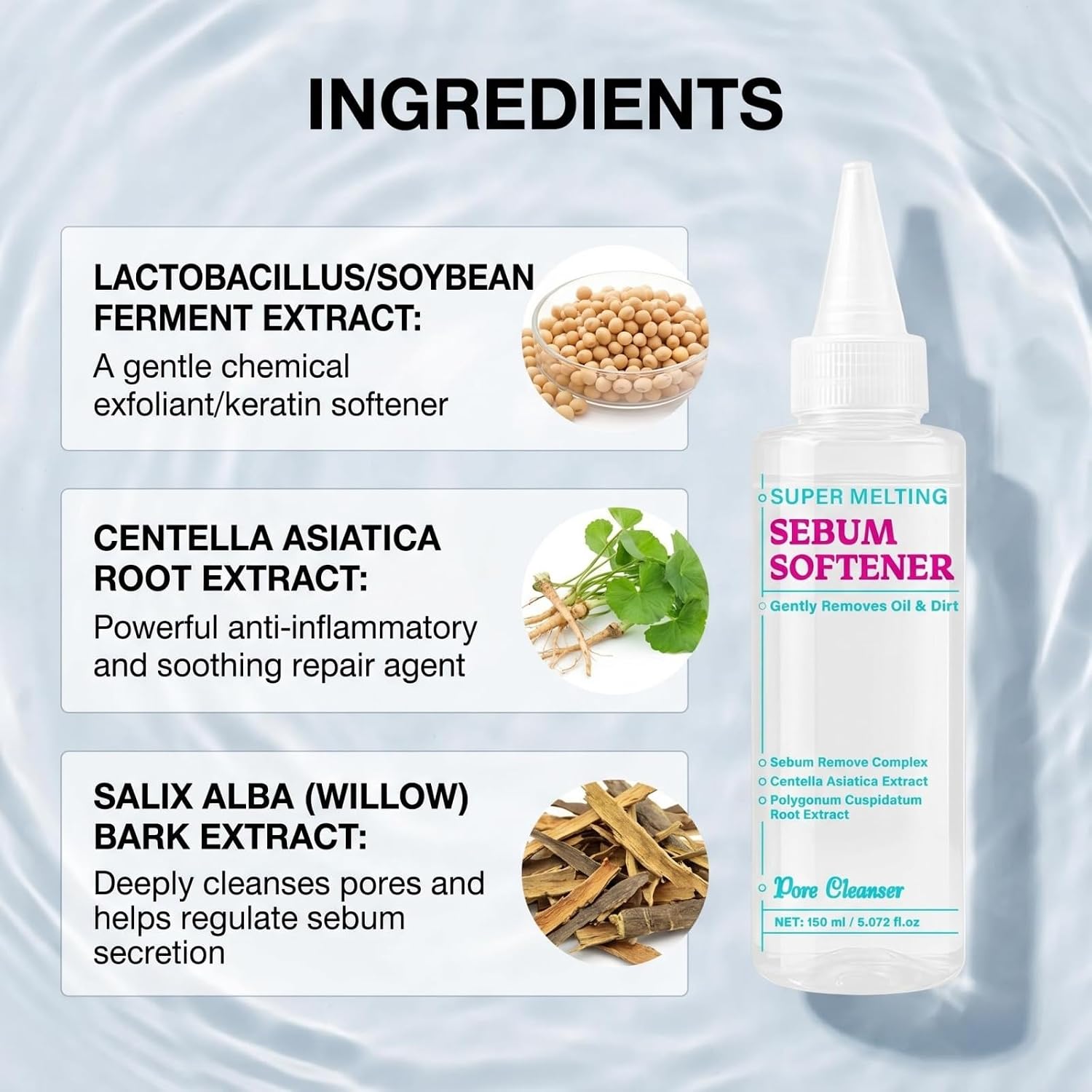 Super Melting Sebum Softener, Blackhead Remover Liquid for Deep Pore Cleansing, Gentle Dissolve Sebum with Centella Asiatica, Includes 40 Cotton Pads, 5.07 fl oz for Home Skin Care