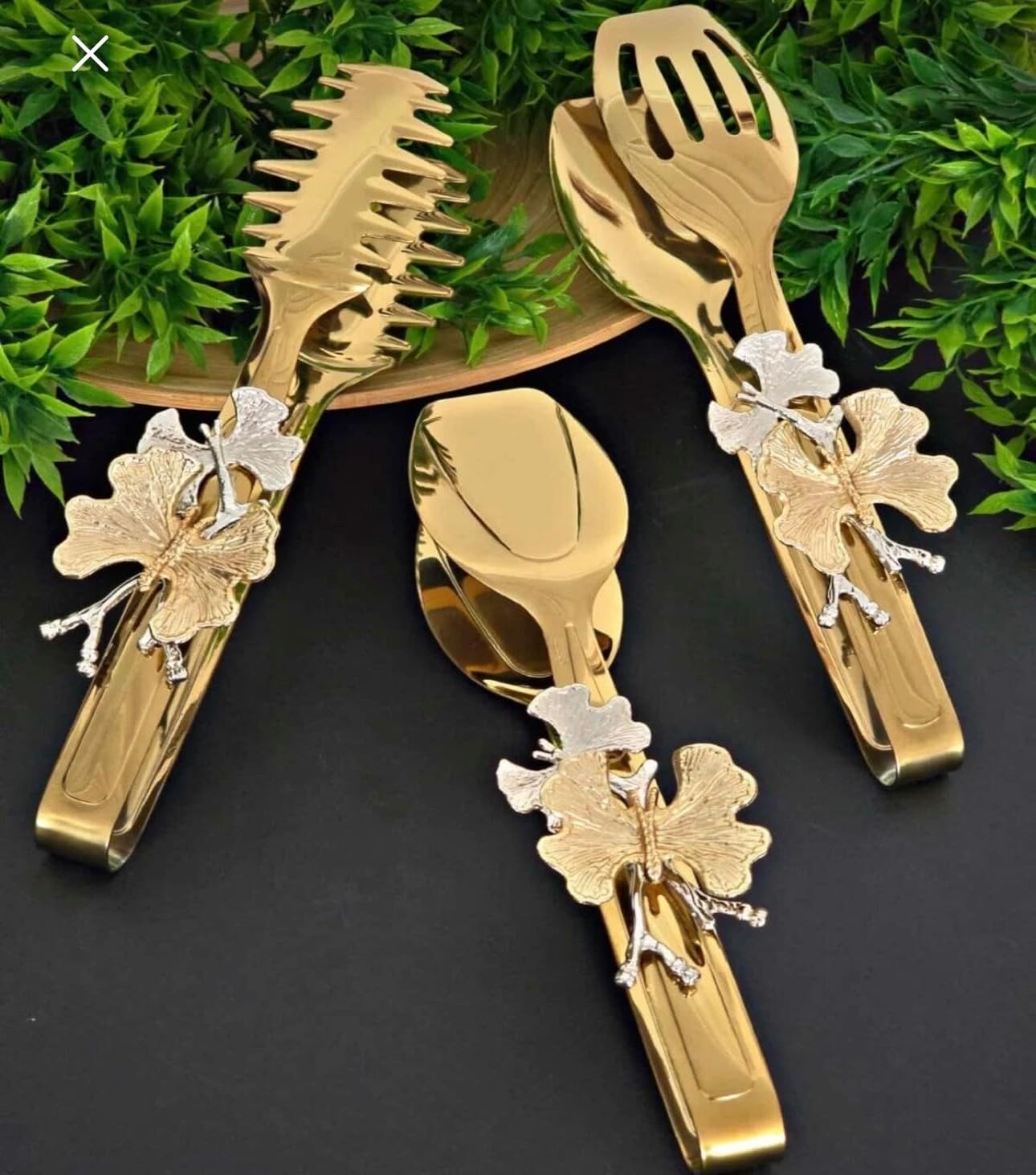 3-Piece Decorative Serving Tongs Set, Gold Stainless Steel Buffet Tongs with Butterfly Design, Elegant Tableware for Parties & Special Occasions