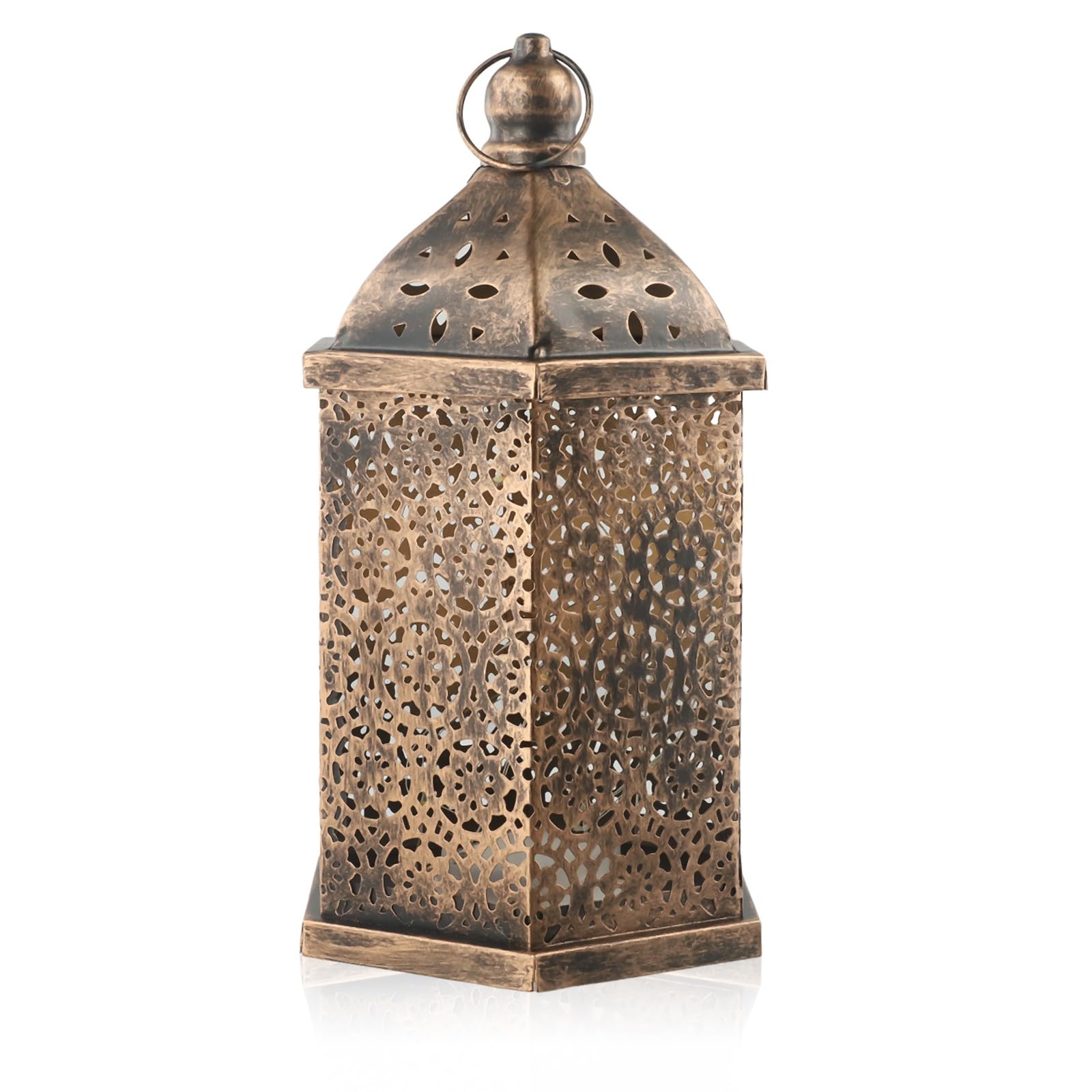 Lanterne da appendere in stile marocchino, in metallo, effetto ottone, stile marocchino, portacandele a LED, lanterna in ferro per ogni occasione o ambiente (grande)