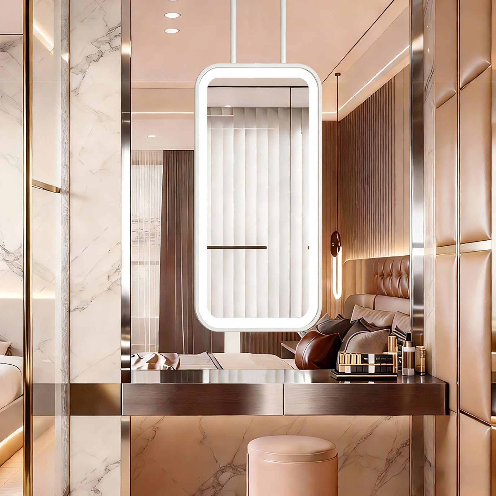 FGXHHS Ceiling Hanging Vanity Mirror，Rectangle LED with Light，Large Wall Mirrors Decorative Glass for Living Room Entrance Bedrooms Dressers(40cmx60cm)