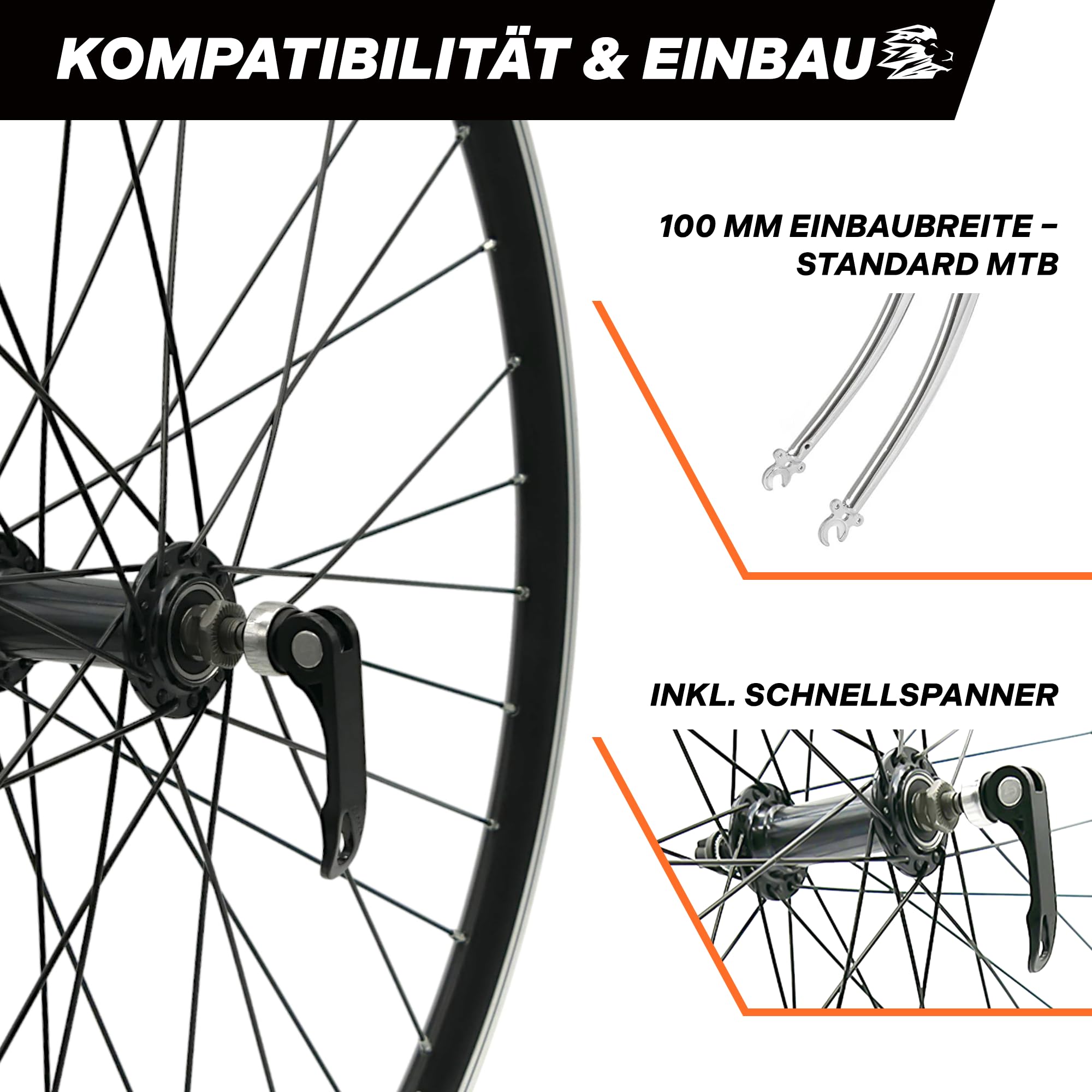 LOEVELOSI Fahrrad Vorderrad 26 Zoll MTB V-Brake Schwarz – Laufrad VR 100mm Schnellspanner 10mm Gabelaufnahme 18mm Felgenbreite 21mm Felgentiefe – Mountainbike Front Wheel