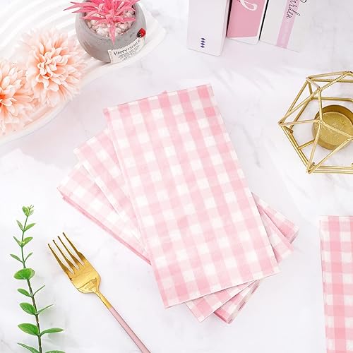 Miniatura 3 de Whaline Servilletas de invitados de color rosa claro, paquete de papel desechable de 3 capas para boda, cena, toalla de mano para boda, cumpleaños,