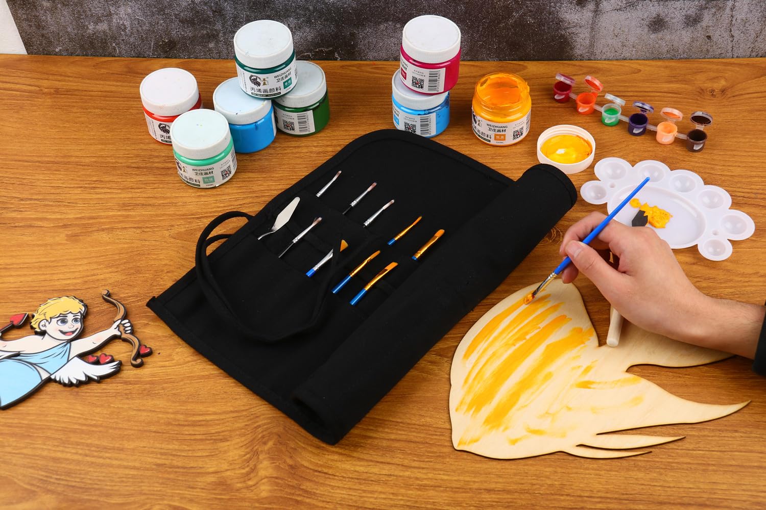 Zakally Personalized Custom Name Canvas Paint Brush Holder & Storage Acrylic Oil Watercolor Paint Brush Bag (black)