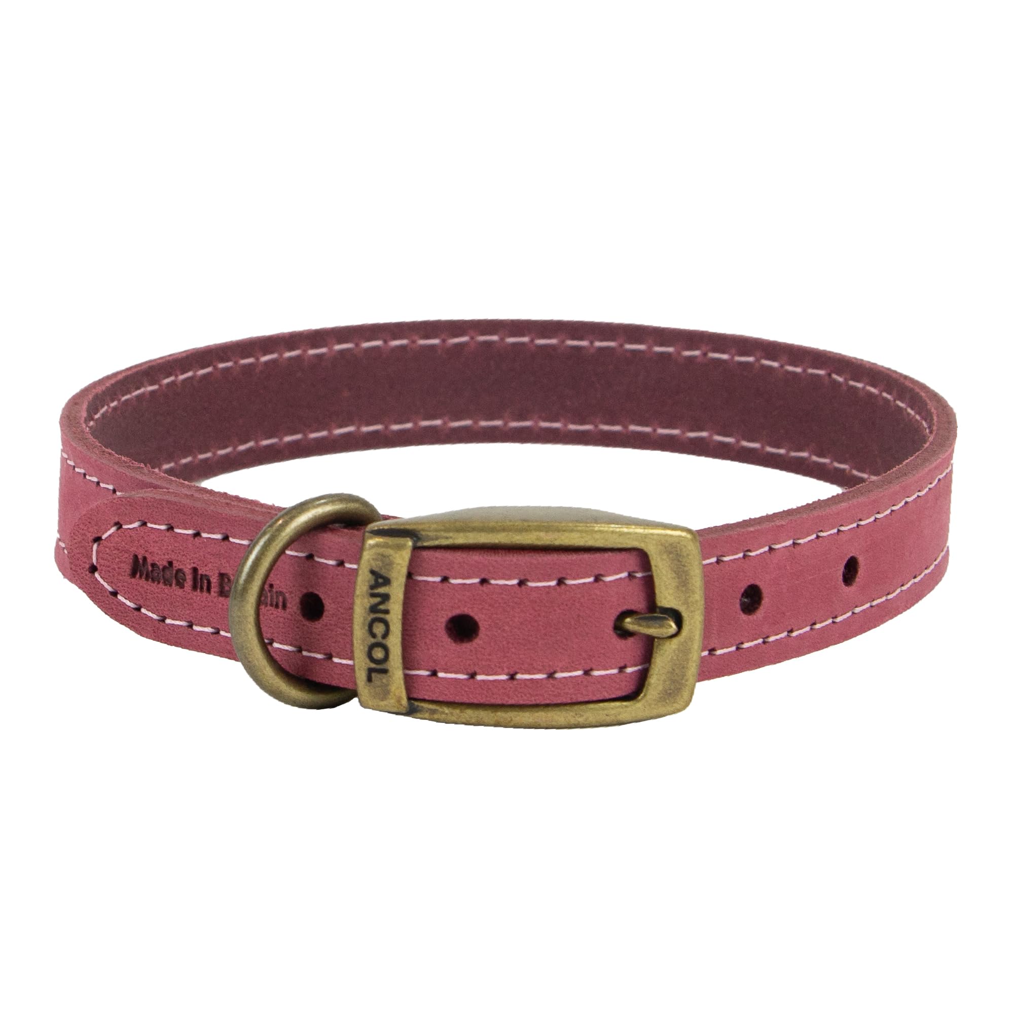 Ancol Timberwolf Leather Dog Collar - Raspberry - Size 4