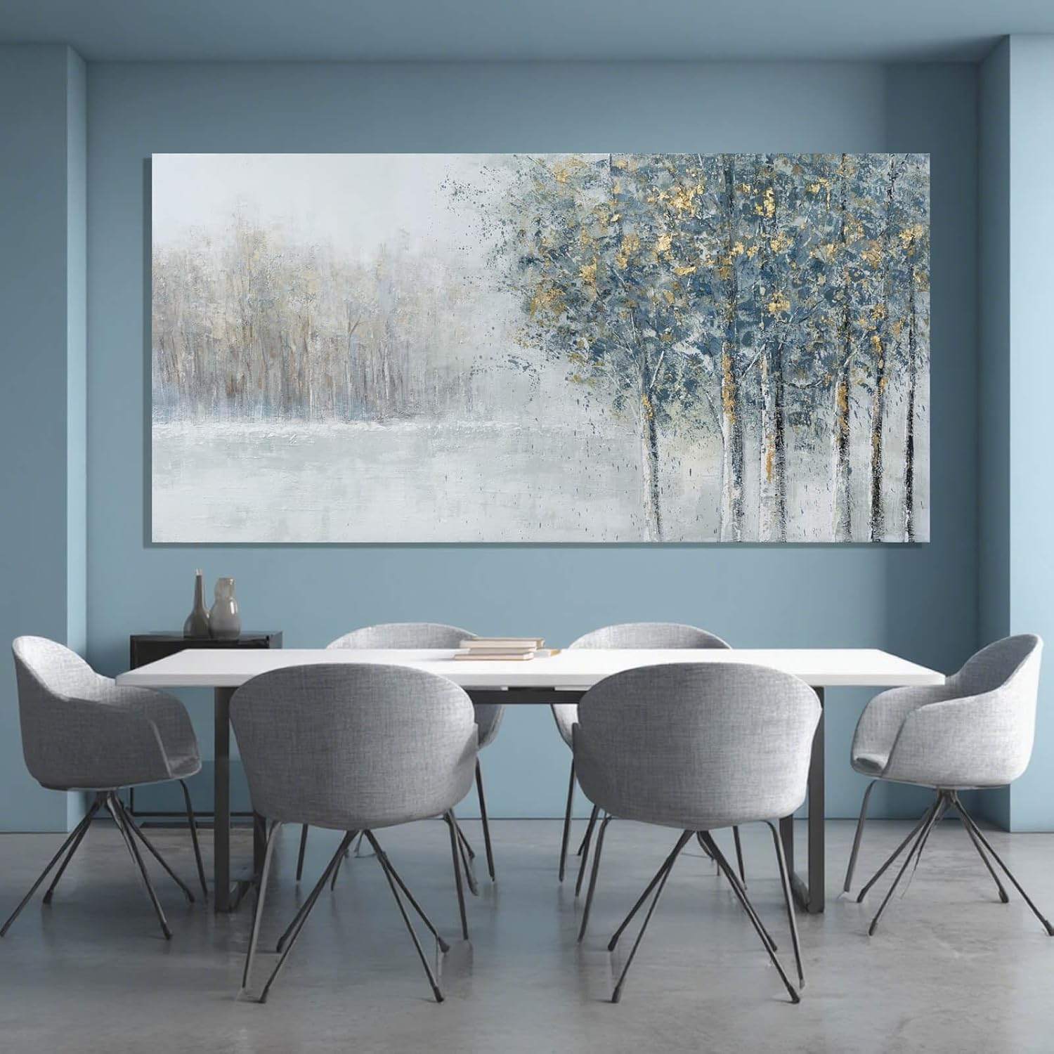 (Similar To)ZENPEE Grey and Blue Tree of Life Wall Art, Large Nature Wall Decor for Bedroom, Office, or Dining Room, Cuadros para Comedor Elegantes y Modernos, 24\" x 48\" 48\"L x 24\"W Grey