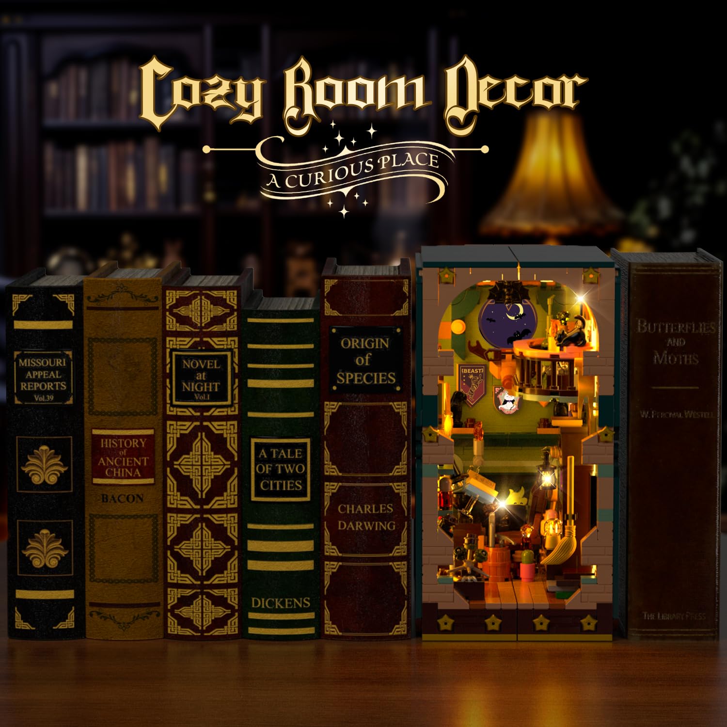 Magic Potion Booknook Building Set with Light, DIY Bookend Building Block Kit for Home Decor Bookshelf, 990 PCS Miniature Book Nook House Building Brick Model for Adults Kids Boys Girls Age 8+