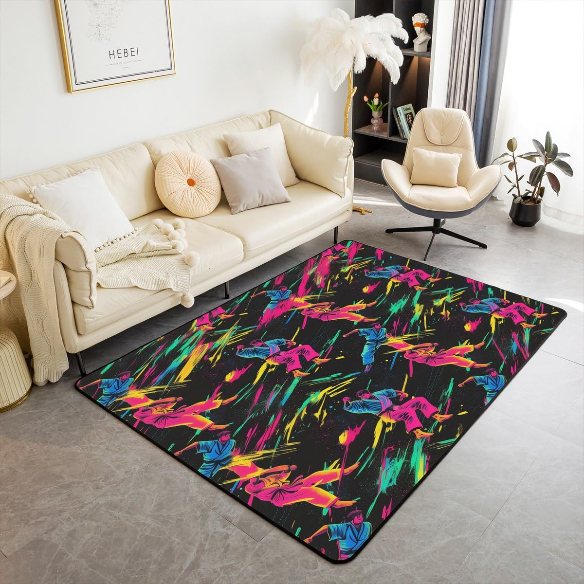 Homewish tapis salon 100x150cm taekwondo coloré moderne pour chambre d'ado