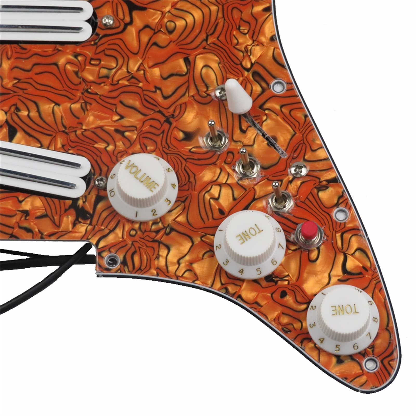 Pomarańczowa Maskownica Gitarowa Z Białym Przetwornikiem Podwójne Szyny Humbucker Pickup Wstępnie Okablowany Zestaw Pickguard Wstępnie Okablowana Pickguard
