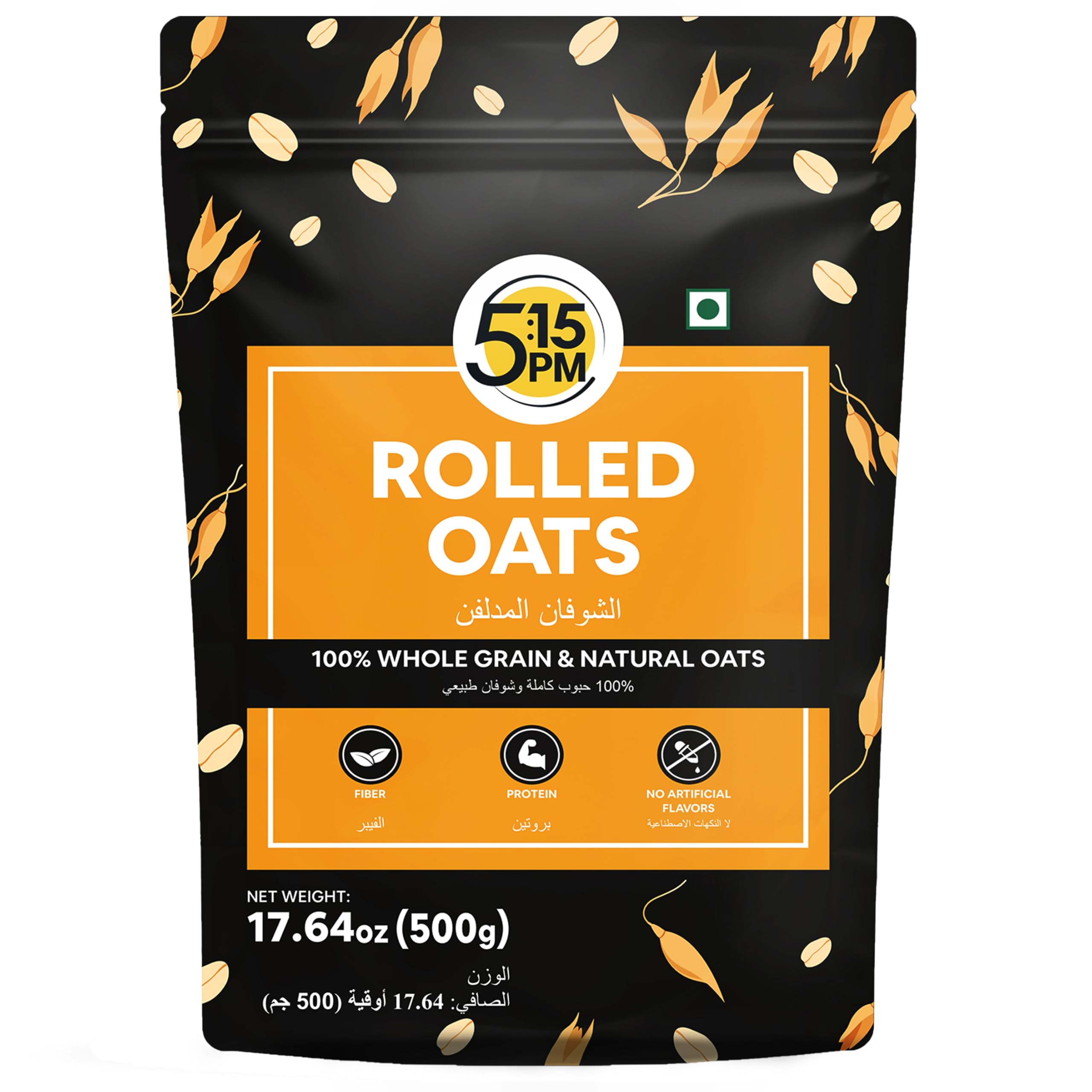 5:15PM Rolled Oats 500g | Rolled Oats Gluten Free for Weight Management | Healthy Cereal Breakfast | 100% Natural Wholegrain | Rich in Beta Glucans – 500g