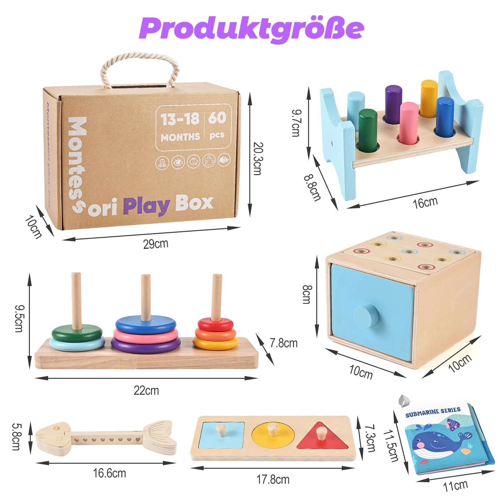 Wooderma Montessori giocattolo in legno a partire da 1 anno