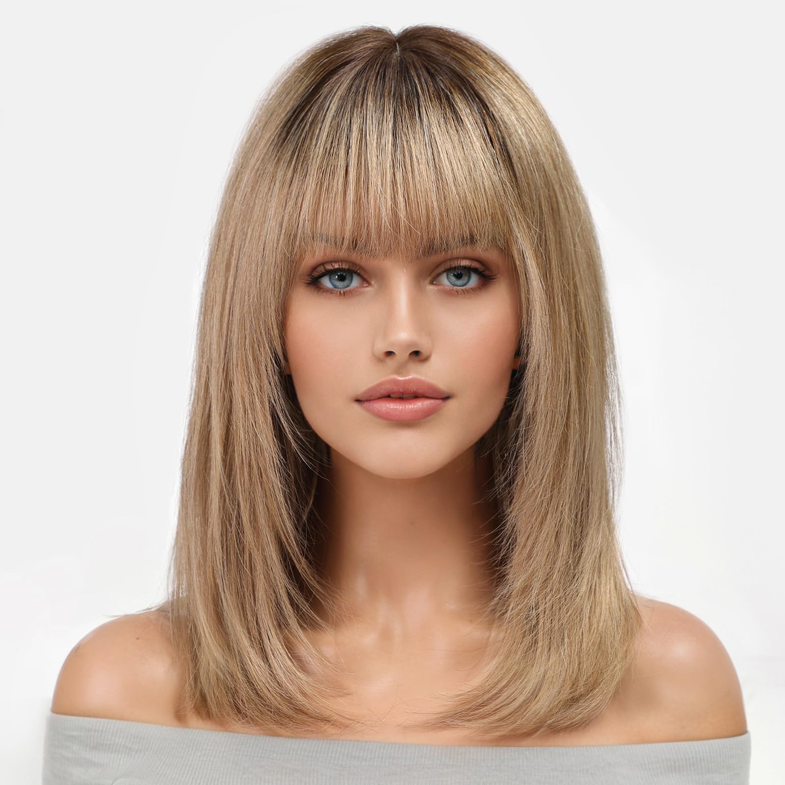 Amazon.com : KKU 16 Inch Ombre Ash Blonde Human Hair Wigs  display picture 1