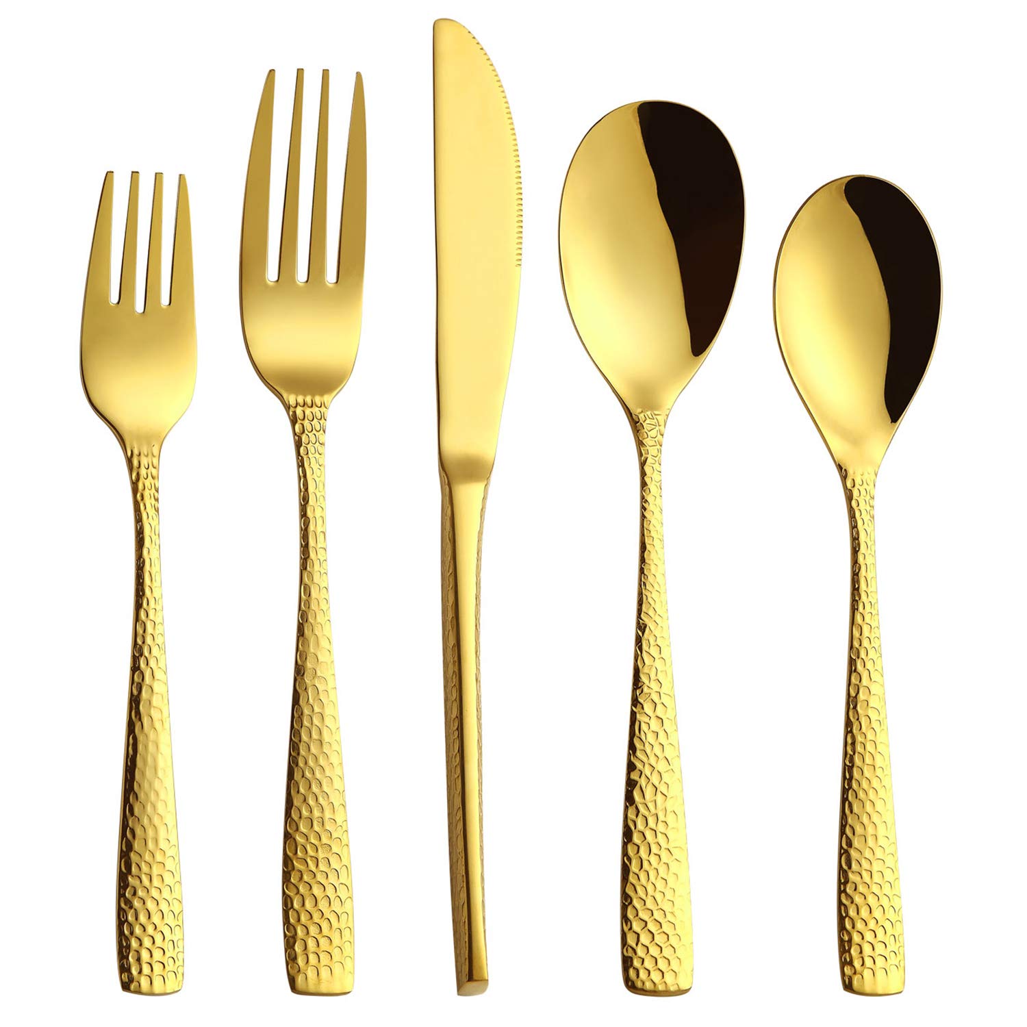 Gold Silverware, Gold Flatware, AOOSY Luxury Modern Gold Fashionable 18/10 Stainless Steel Steak Knife and Spoon Fork Flatware Silverware Set (4 sets, Gold Flatware set)