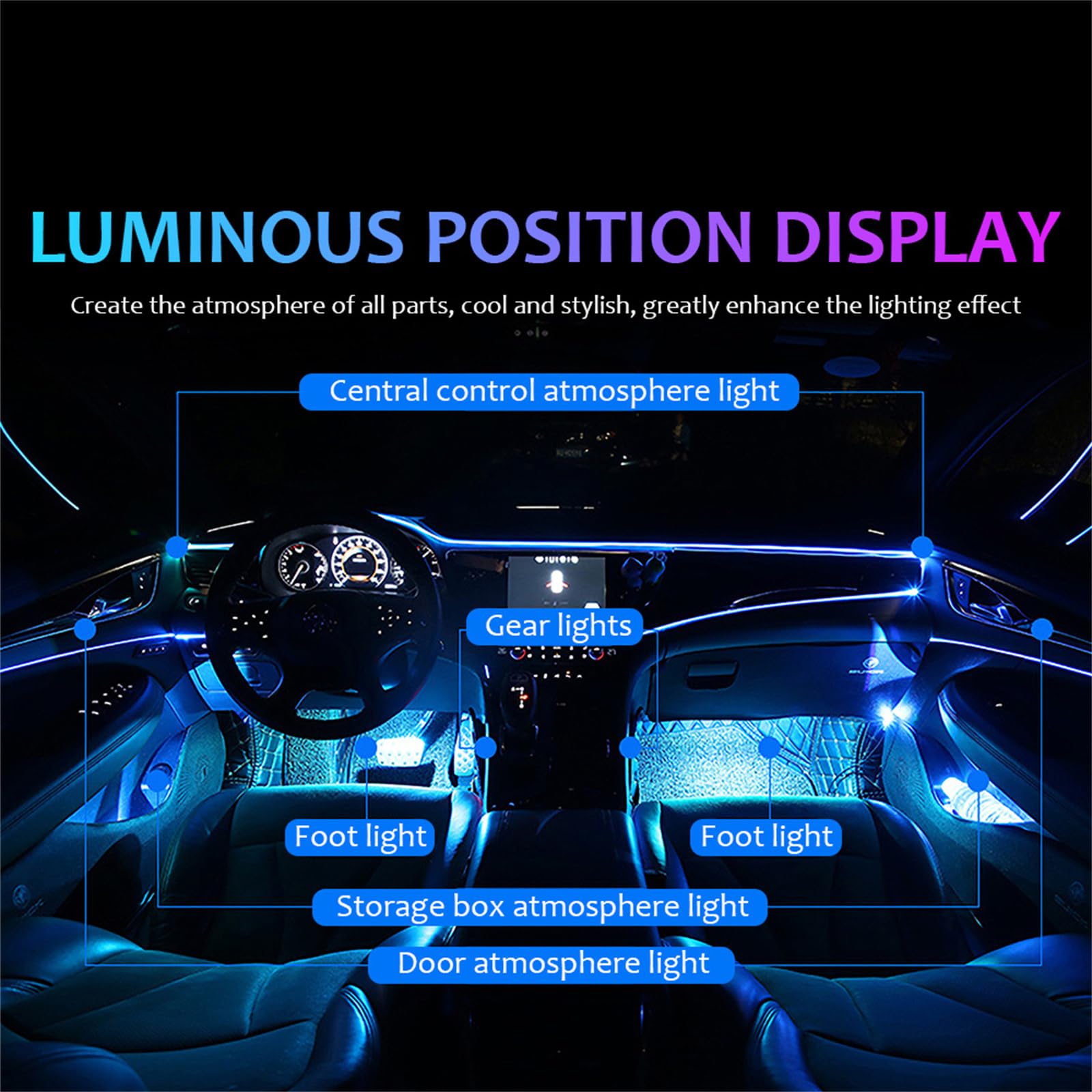 Tira De Luces LED para Interior De Coche, 14 En 1, Luz Ambiental LED, Iluminación Interior De Coche, Tira De Luz De Ambiente De Neón RGB Flexible con Aplicación Y Mando A Distancia