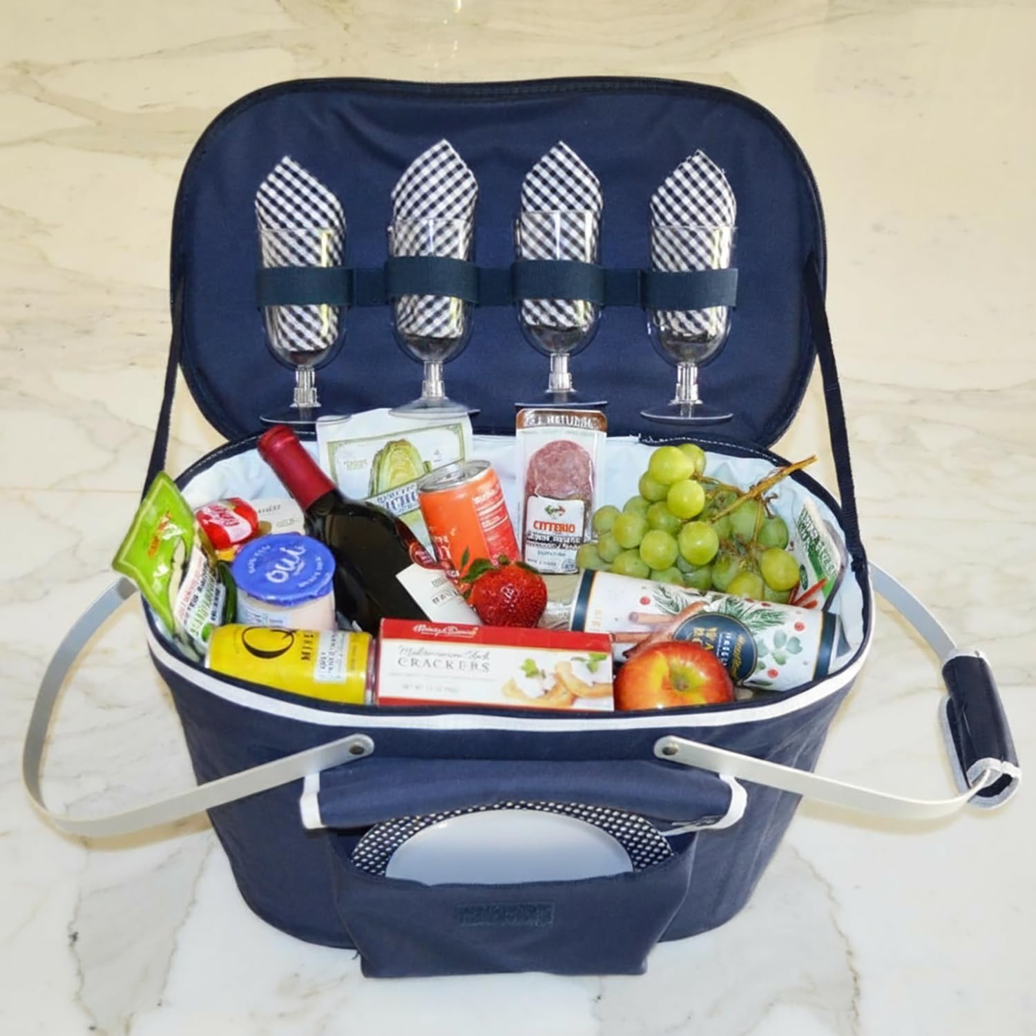 Picnic at Ascot Składany izolowany kosz piknikowy wyposażony w serwis dla 4 osób, granatowy