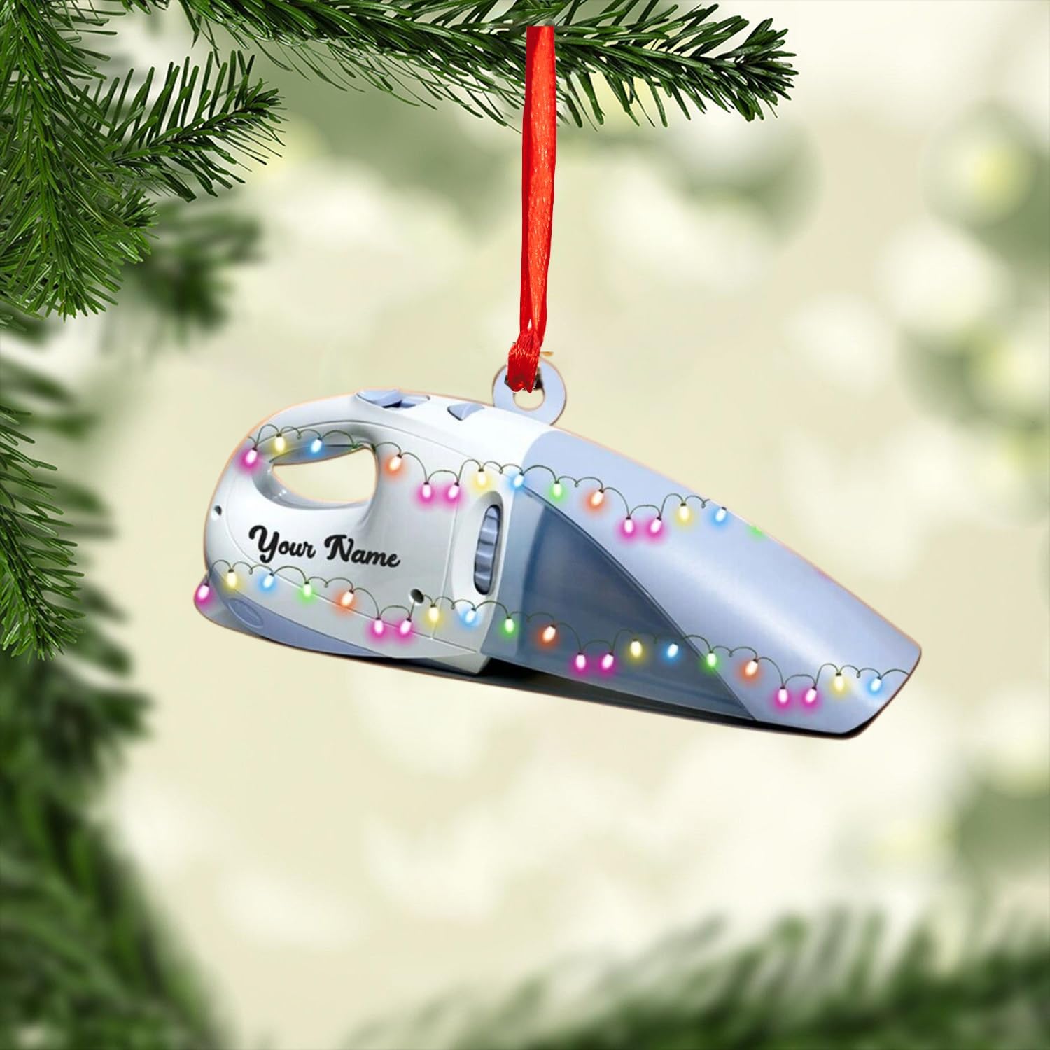 Cleaning Tools Christmas Hanging Ornament, Custom Name Cleaning Christmas Lighting Tree Decor, Acrylic Flat Ornaments 2024 Gift Cleaner Cleaning Maid, Housekeeping Christmas Decor Gift 4