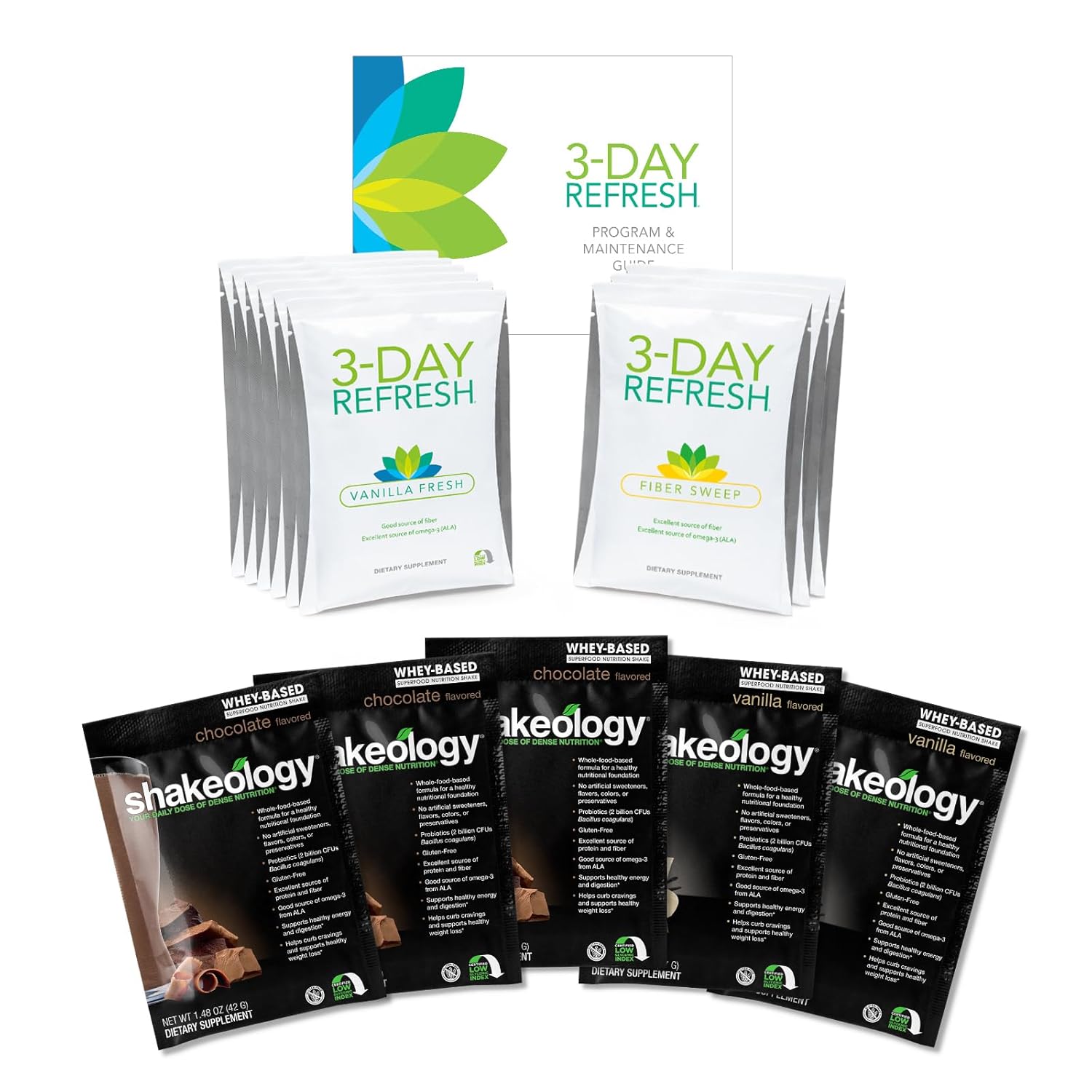 BODi 3-Day Refresh & Shakeology Whey Sampler Pack Bundle - Vanilla Protein Shakes, Fiber Sweep, Superfood Protein with Adaptogens & Probiotics for Digestion, Healthy Weight Loss & Vitality Boost