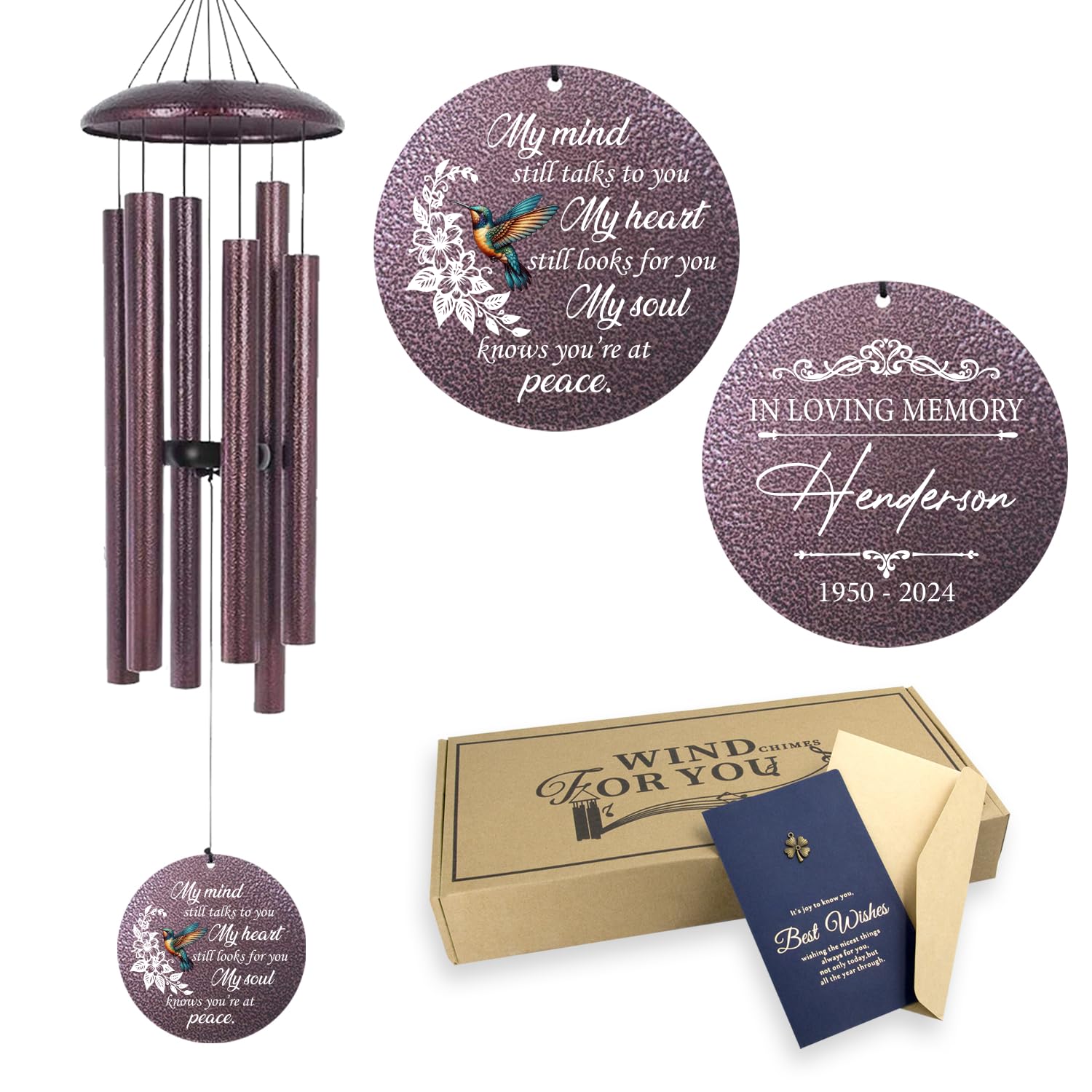 Personalized Wind Chimes Memorial Mother Father, Hummingbird Keepsake