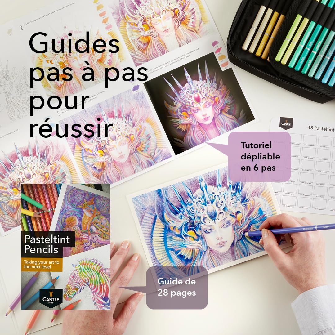 Castle Art Supplies Set de 48 Crayons de Couleur Pastel - Pièces Bonus