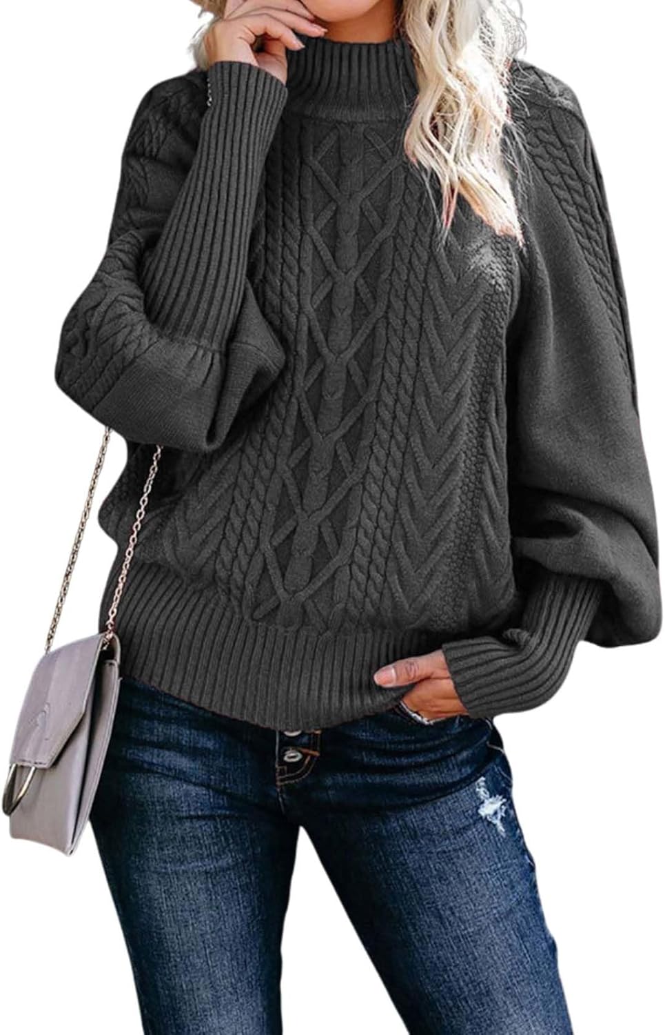 2025 Womens Turtleneck Line Knit Sweater Oversized Long Sleeve Pullover Cozy Fall F...