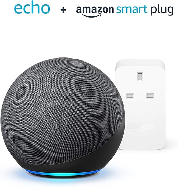 Echo (4th generation), With premium sound, Charcoal + Amazon Smart Plug, Works with Alexa - Smart Home Starter Kit
