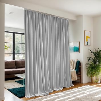Room Divider Curtains for Ceiling Track System or Rod With Hooks - Blackout Privacy Floor to Ceiling Curtains for Wall Ceiling Mount Track - Soundproof Room Separator Extra Wide Curtain, 1 Panel