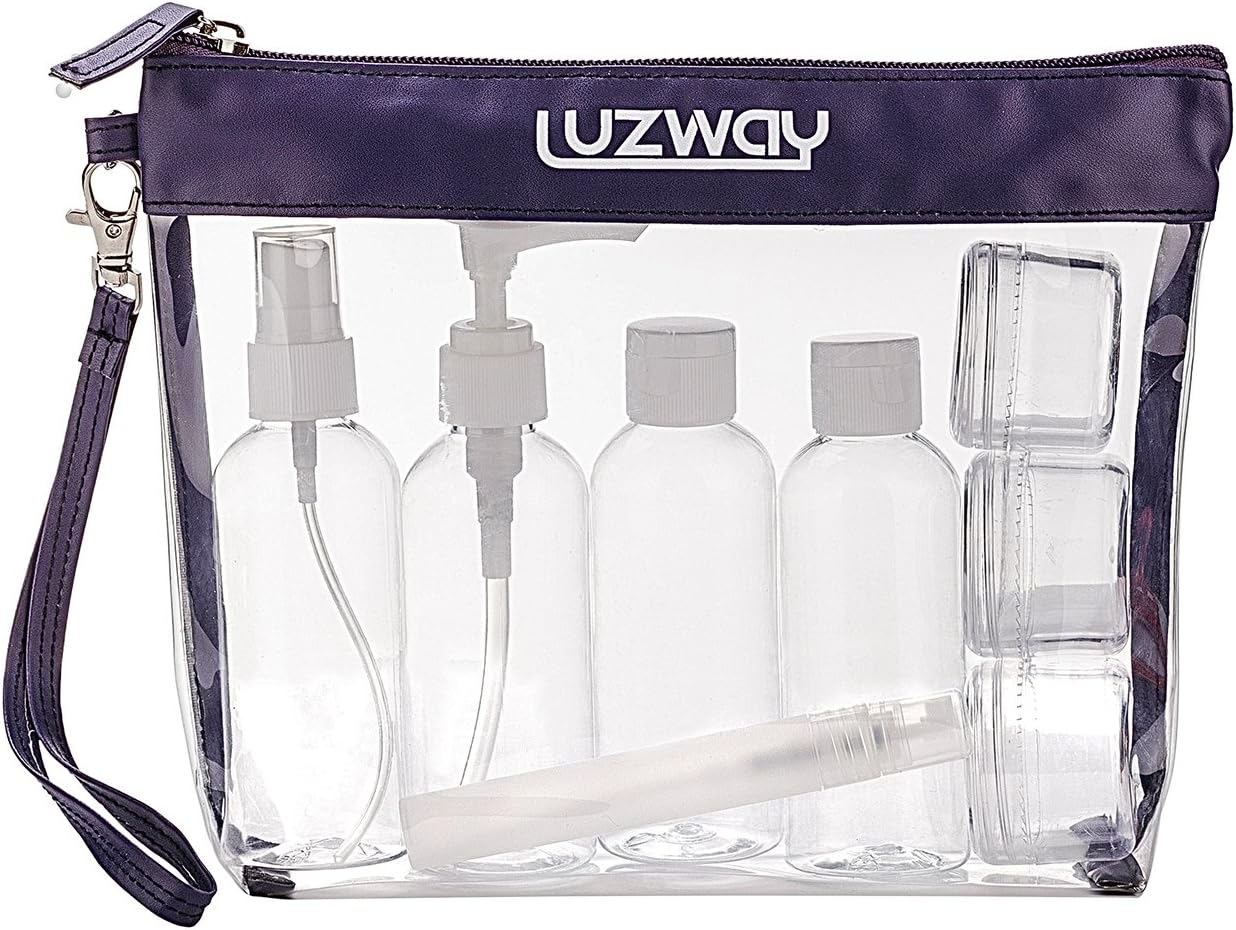 Trousse de Toilette Transparente + 8 Bouteilles Vide de Voyage pour