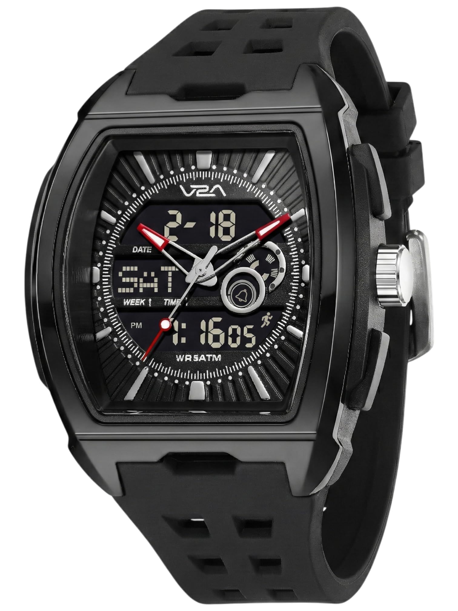 Impact 50mm Analog Digital Watch for Men | Tonneau Sports Case Design | Alarm Stopwatch Countdown Dual Time | TPU Strap | 50M Water Resistant | Gift for Men-image-32